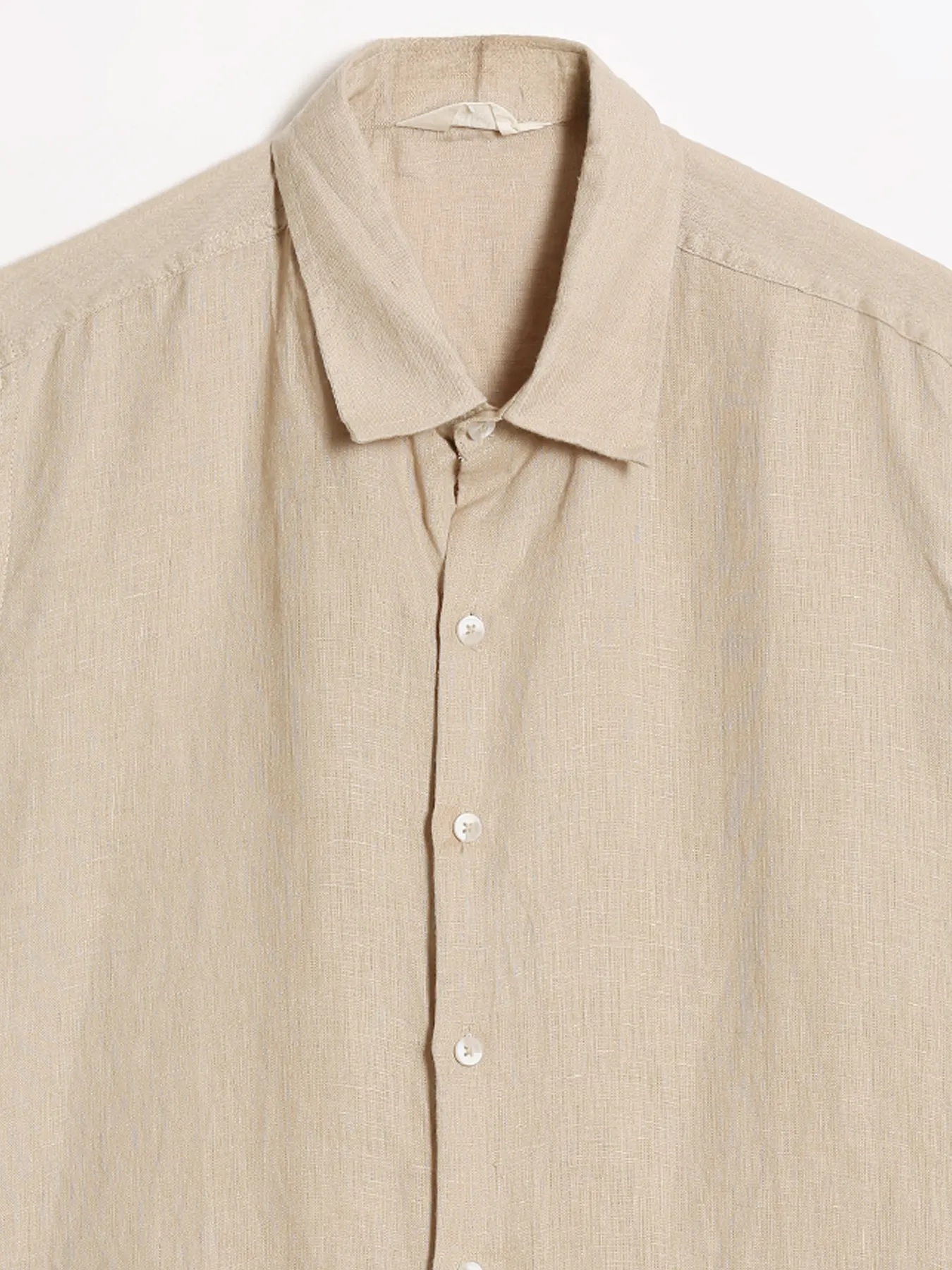 Men Taupe Pure Linen Short Sleeve Shirt - Image 12