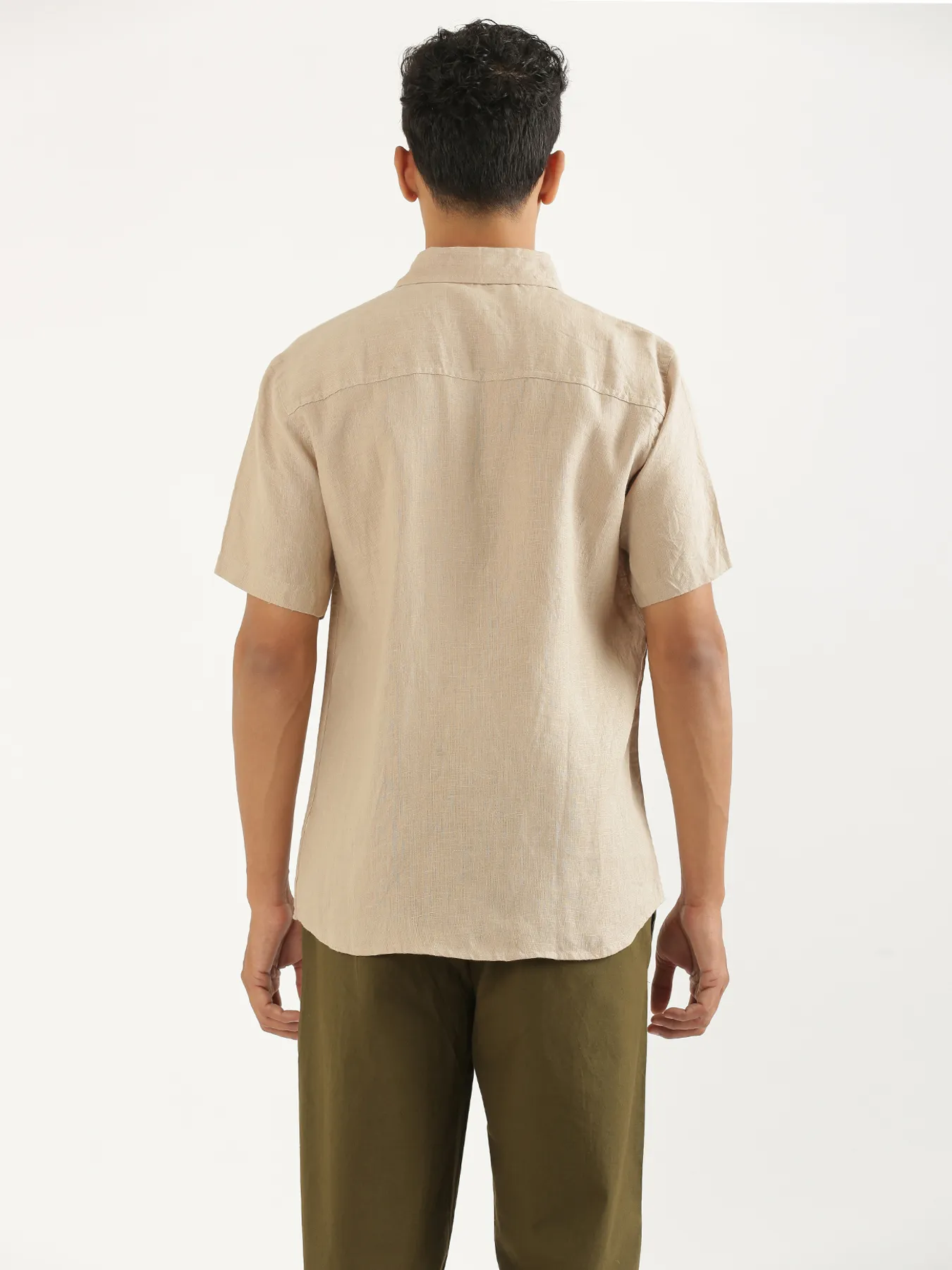 Men Taupe Pure Linen Short Sleeve Shirt - Image 9