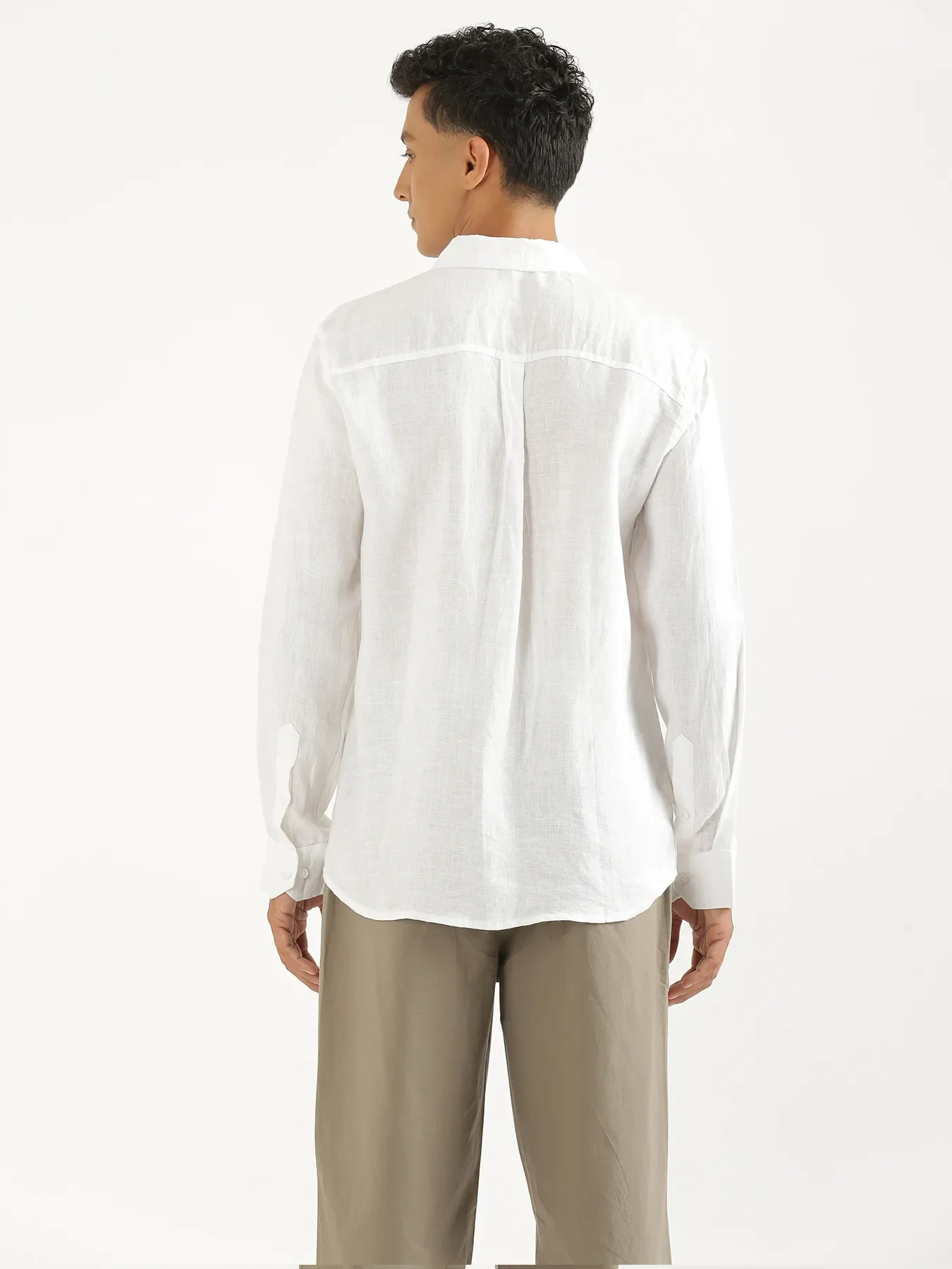Men White Pure Linen Full Sleeve Shirt - Image 10
