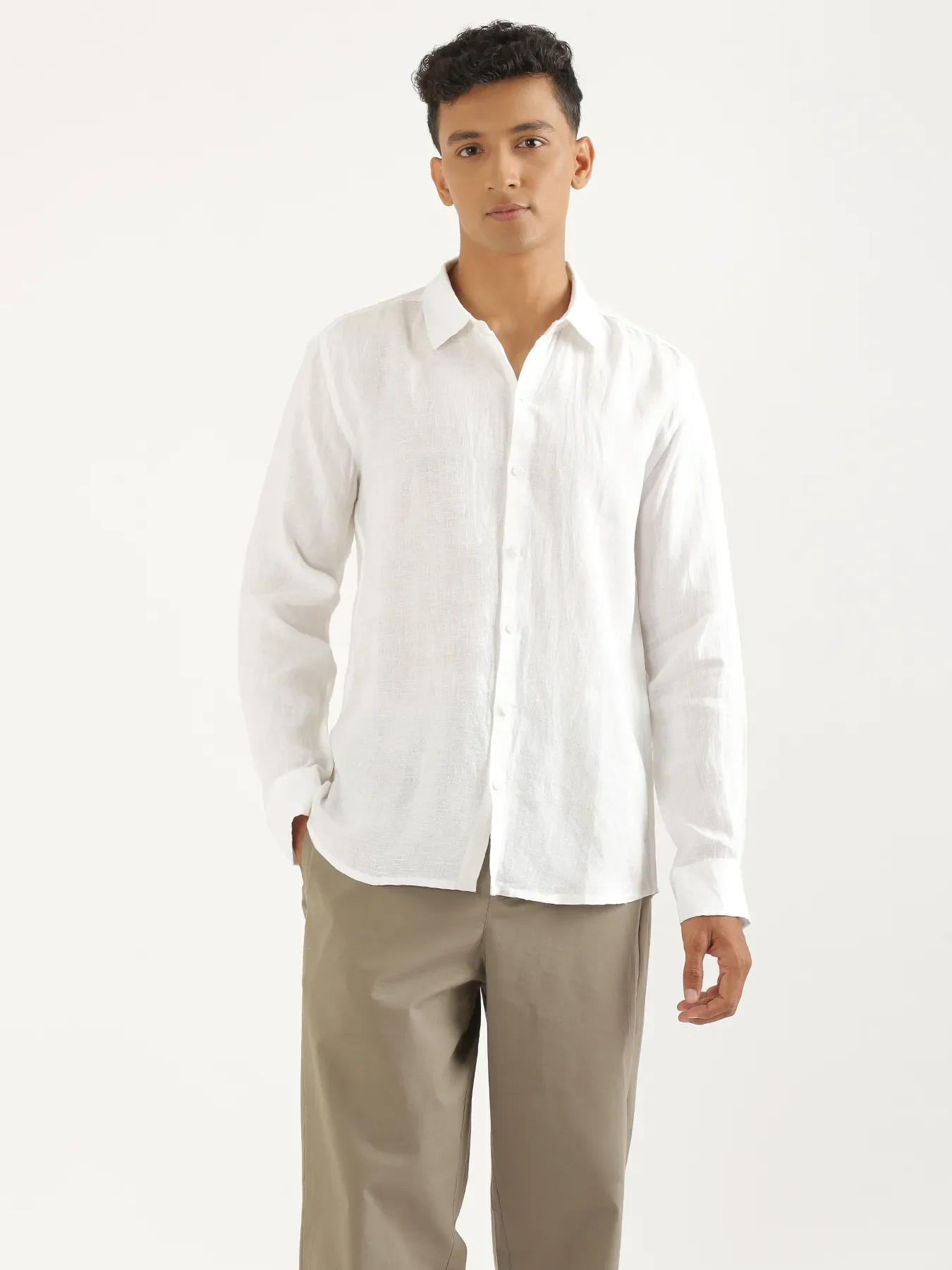 Men White Pure Linen Full Sleeve Shirt - Image 4