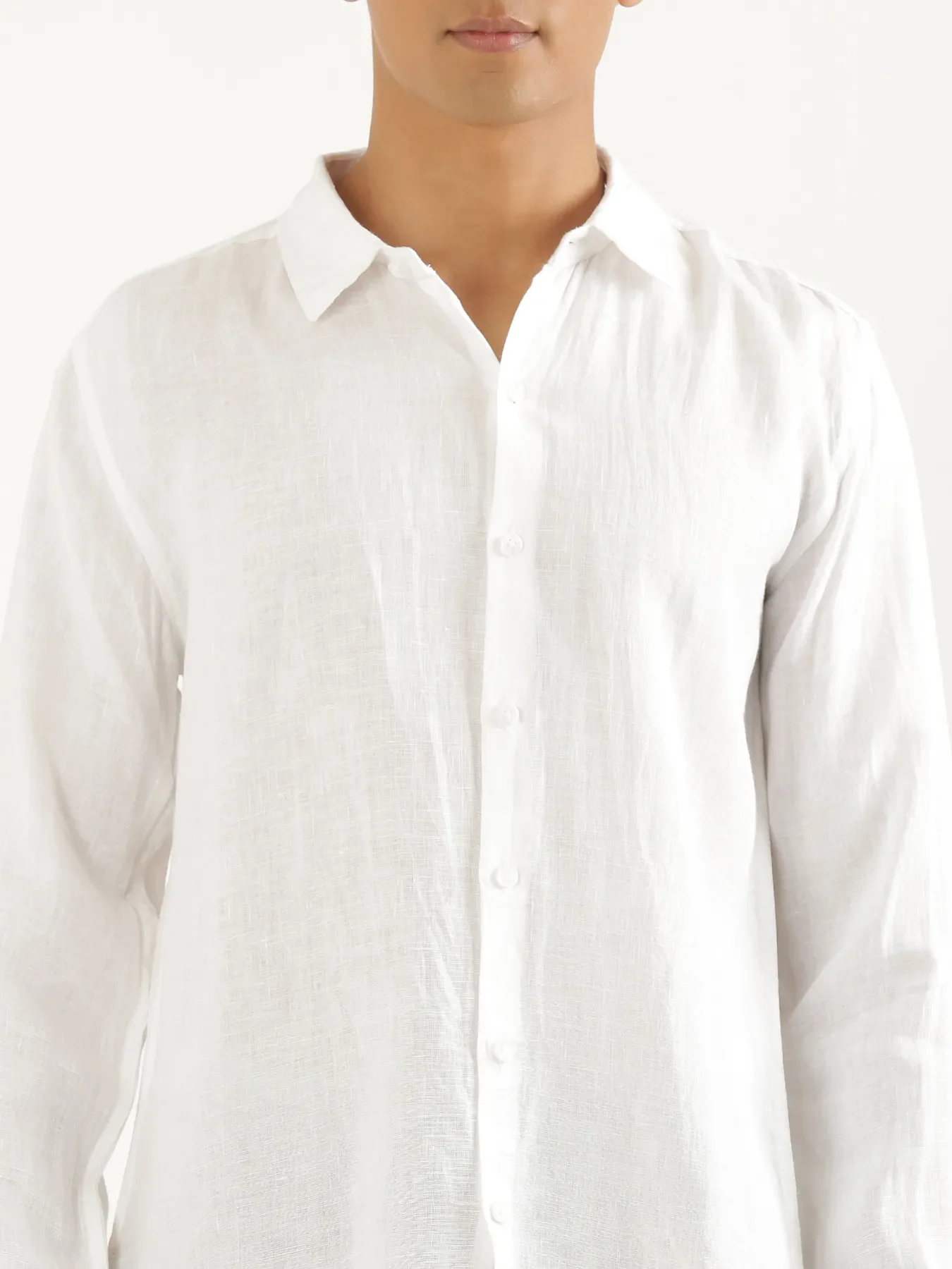 Men White Pure Linen Full Sleeve Shirt - Image 5