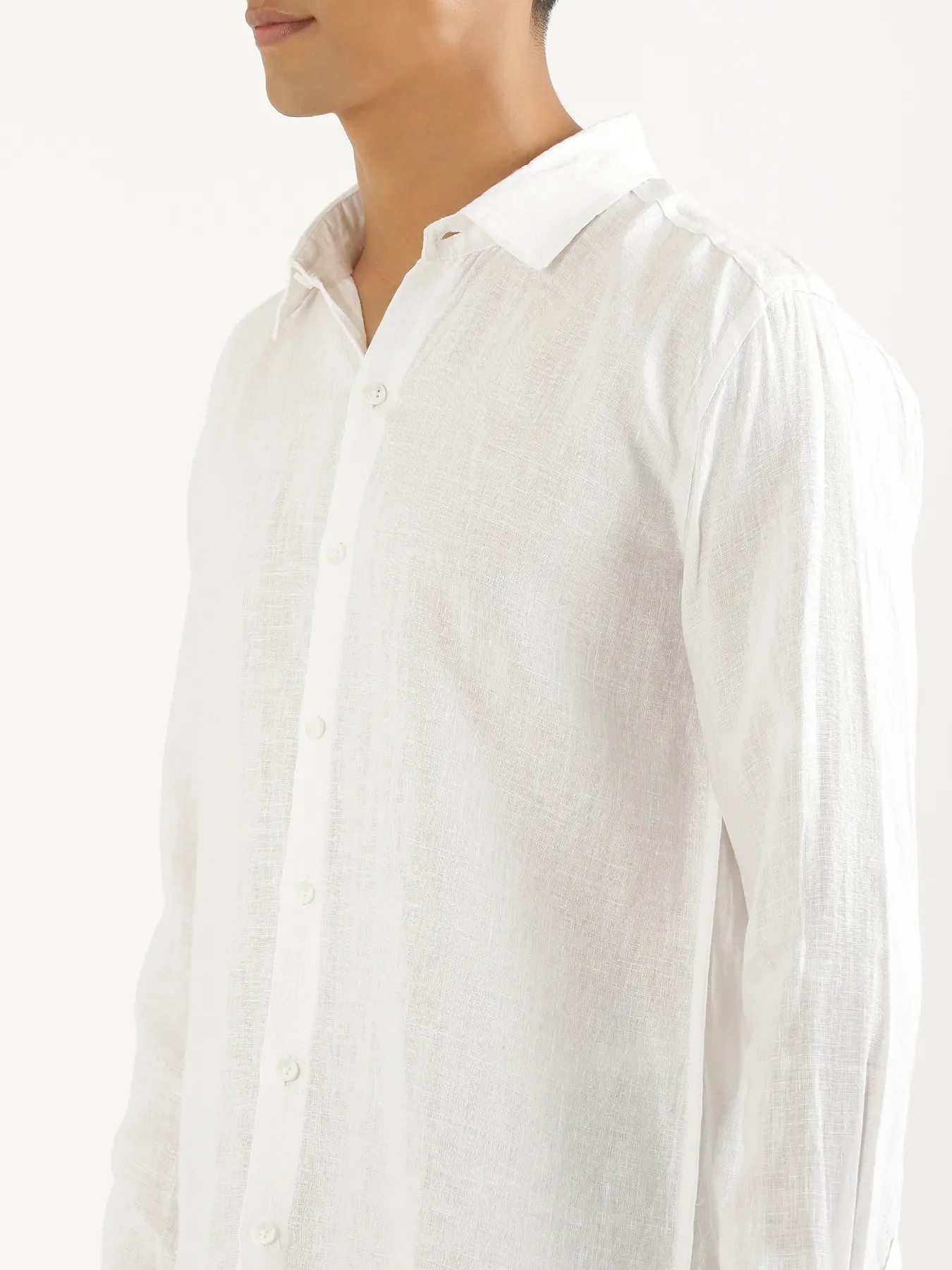 Men White Pure Linen Full Sleeve Shirt - Image 6