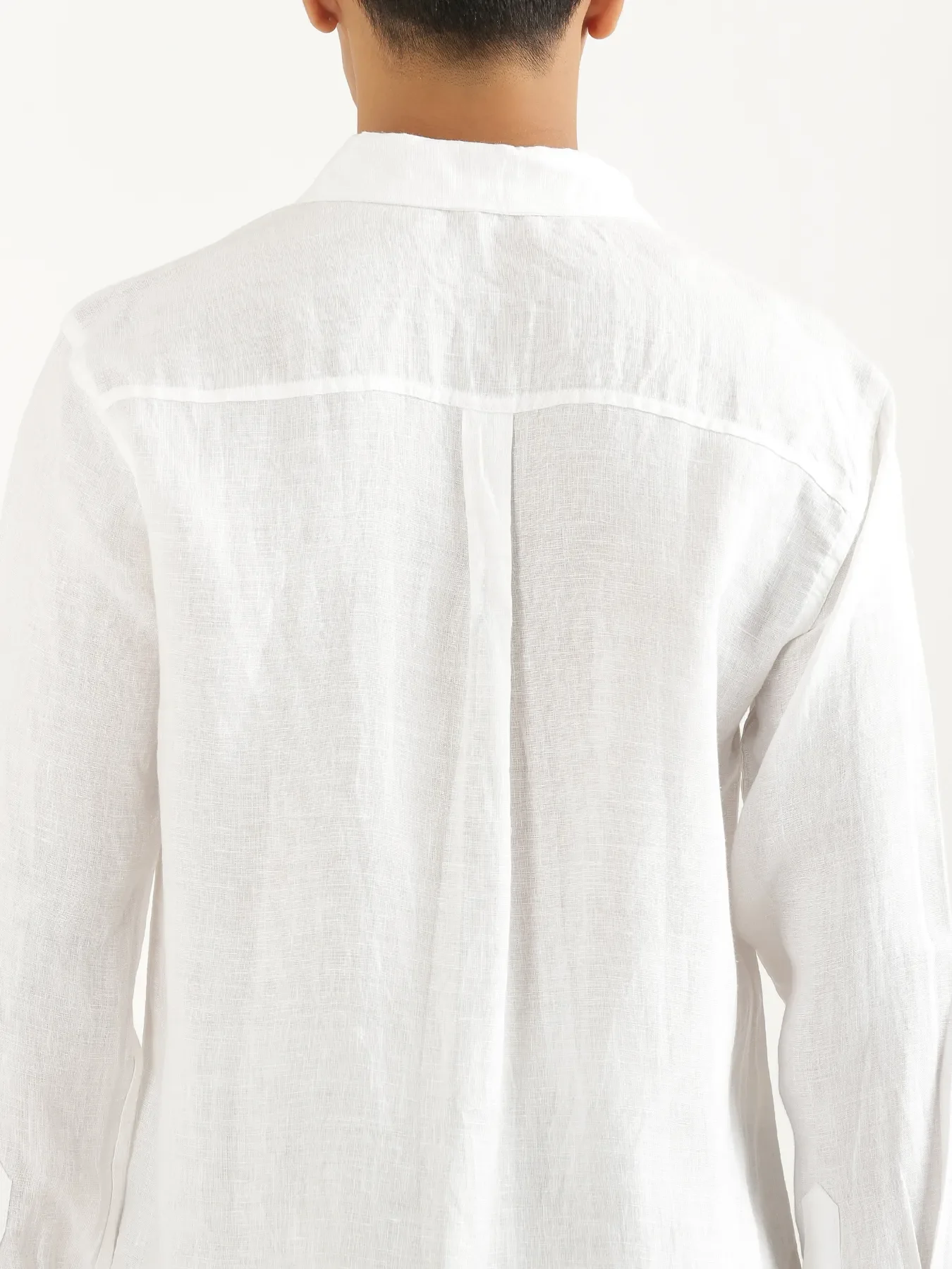 Men White Pure Linen Full Sleeve Shirt - Image 8