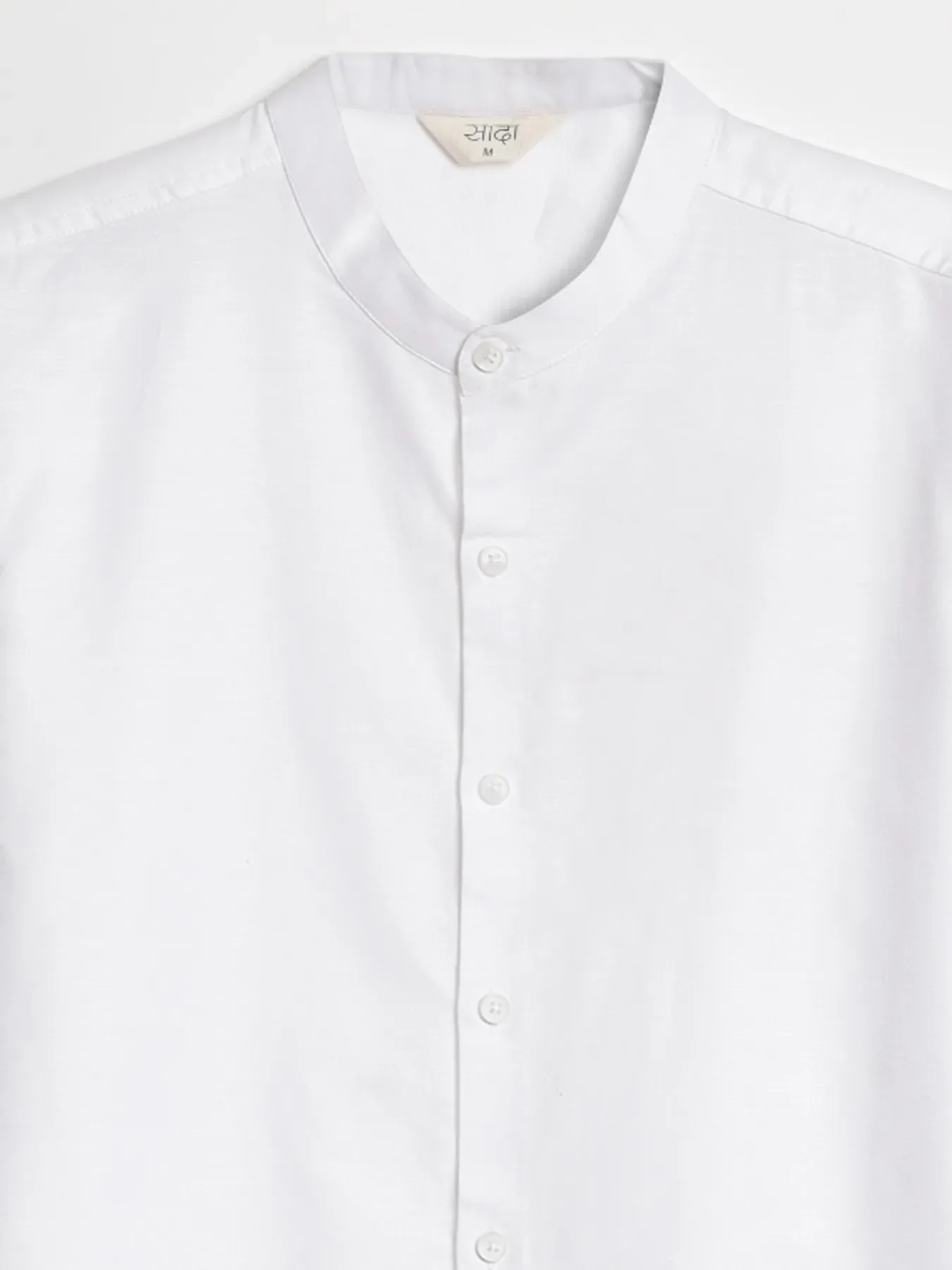 Men White Linen Blend Mandarin Collar Shirt - Image 12