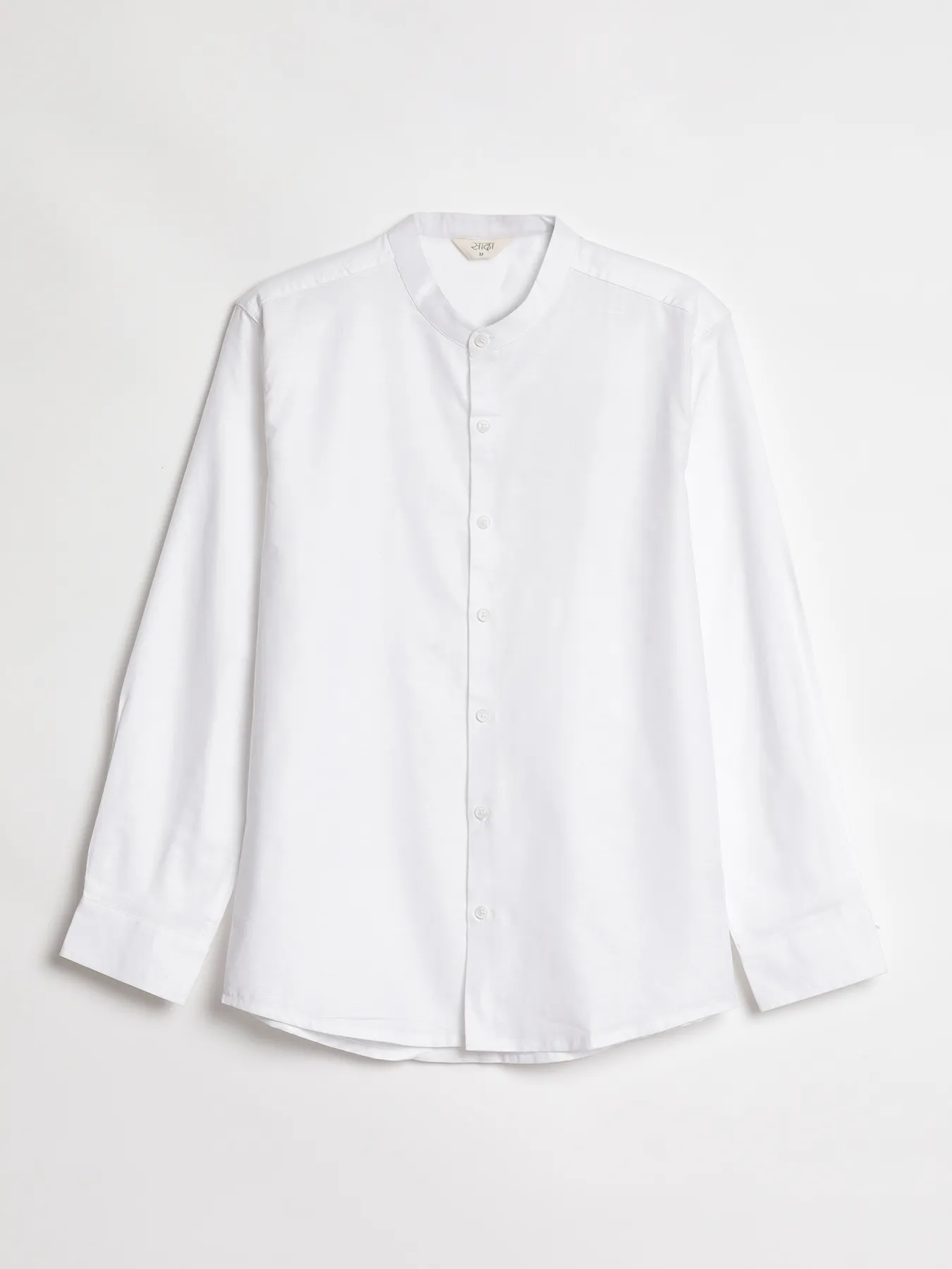Men White Linen Blend Mandarin Collar Shirt - Image 13