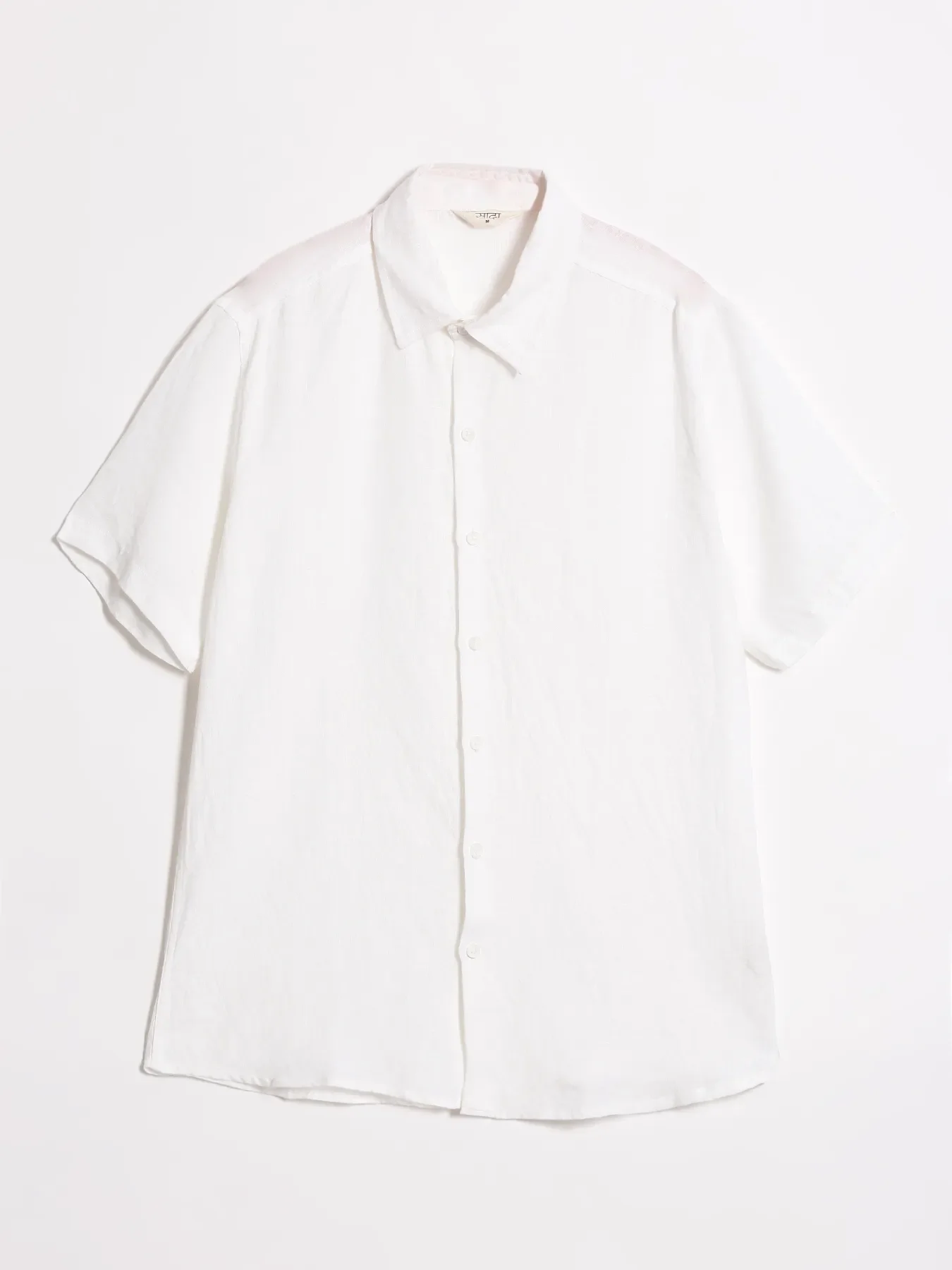 Men White Pure Linen Short Sleeve Shirt - Image 11