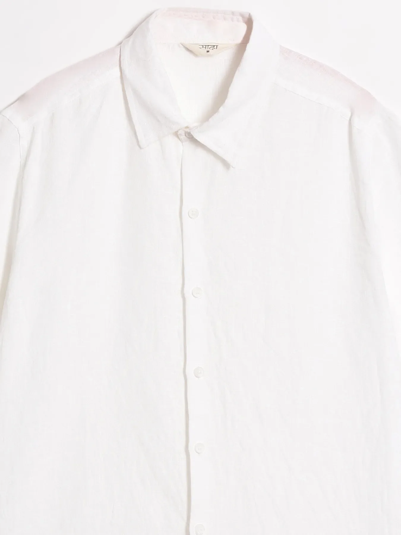 Men White Pure Linen Short Sleeve Shirt - Image 12