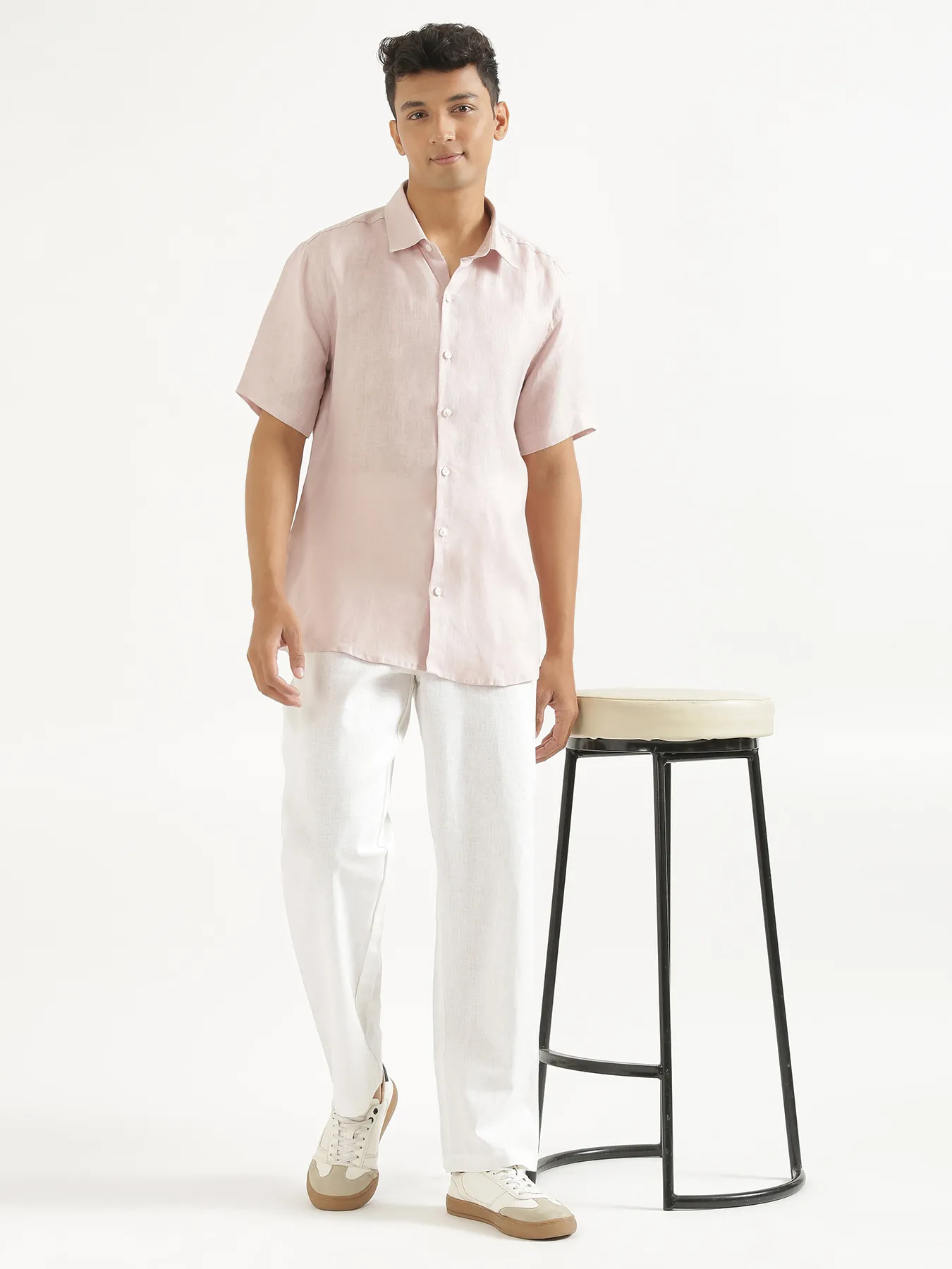 Men White Linen Blend Straight Pant - Image 10