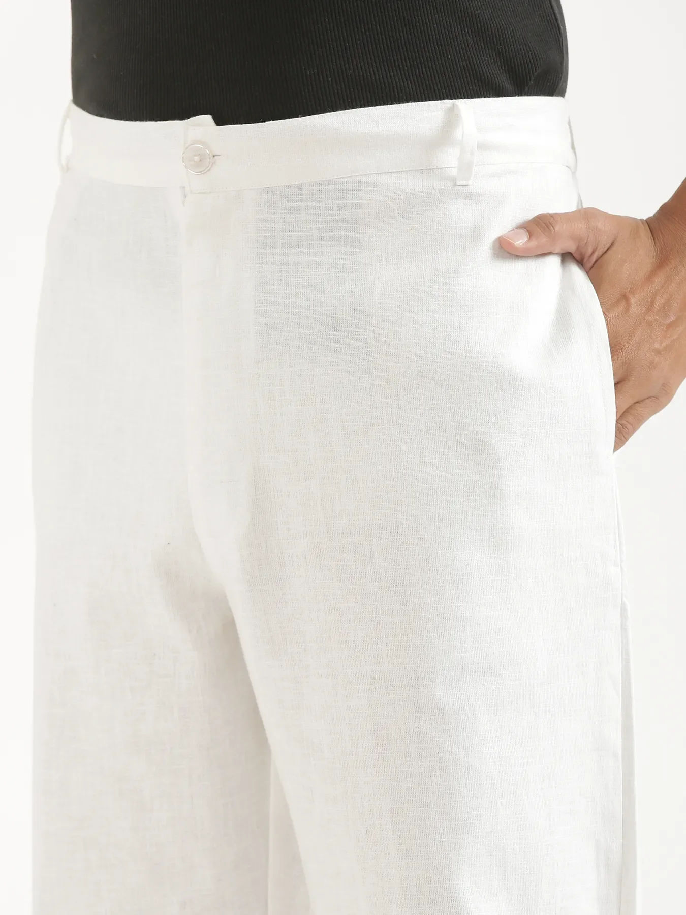 Men White Linen Blend Straight Pant - Image 7
