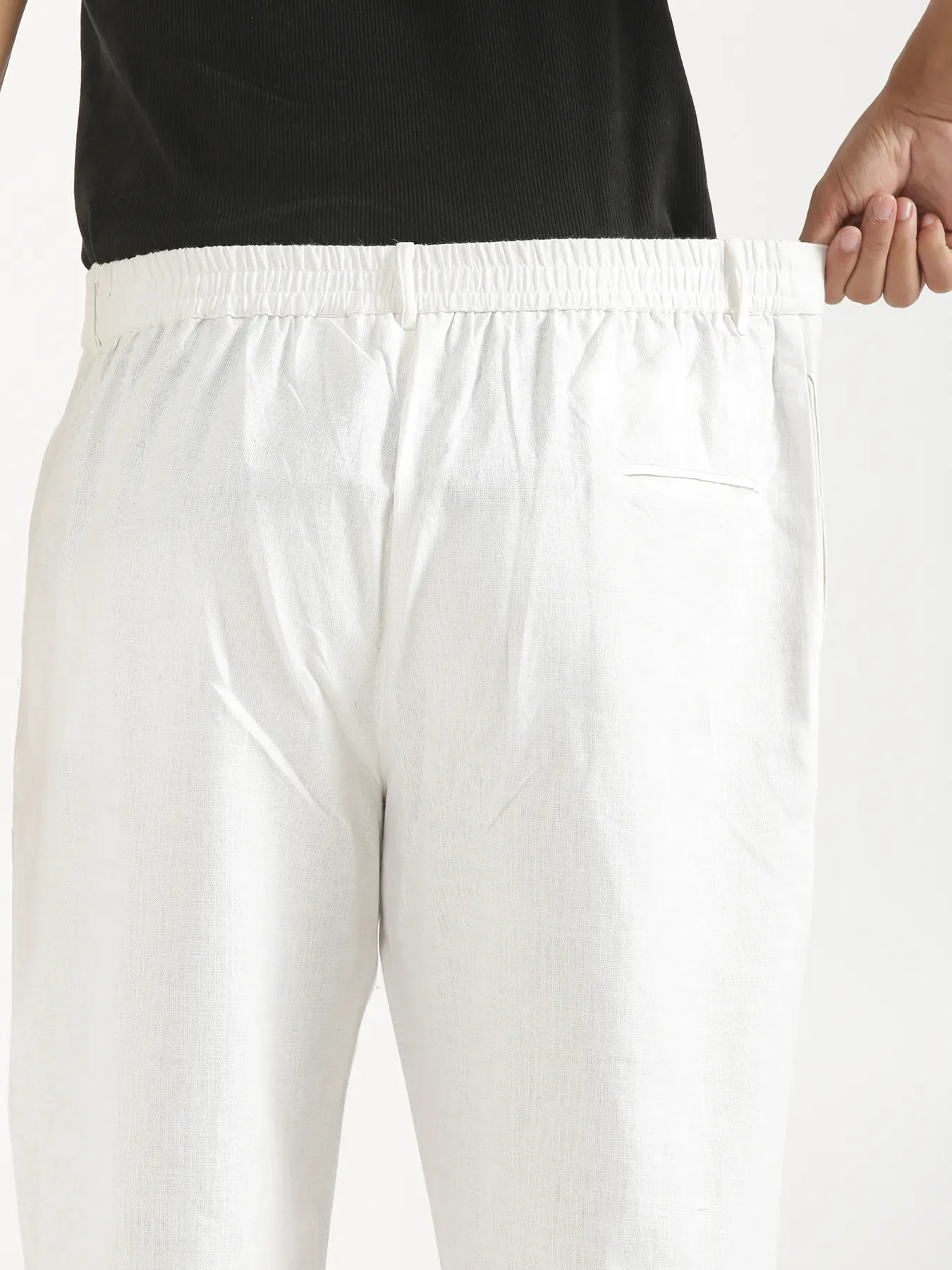Men White Linen Blend Straight Pant - Image 8