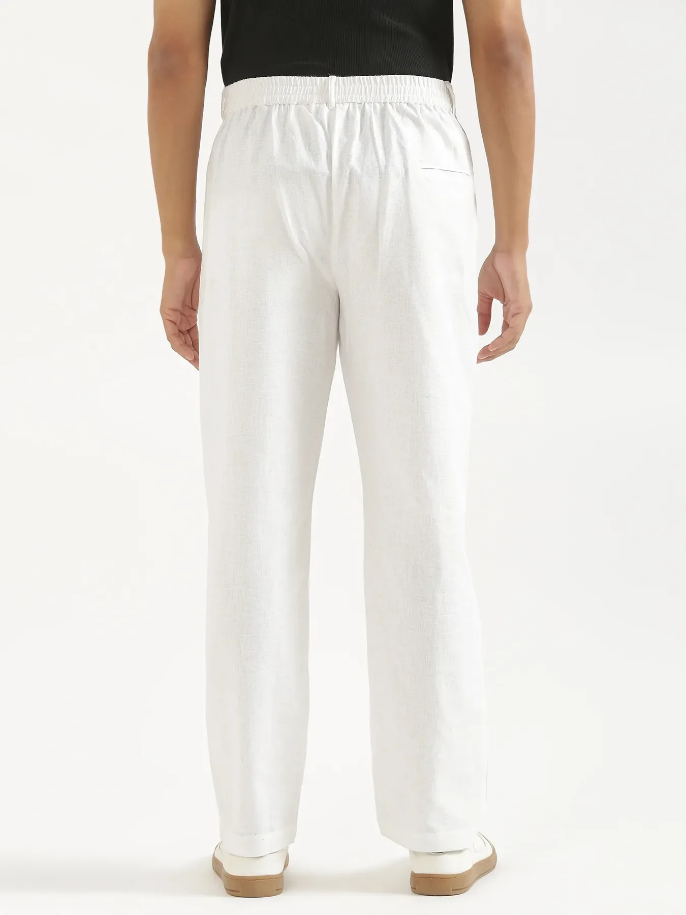 Men White Linen Blend Straight Pant - Image 9