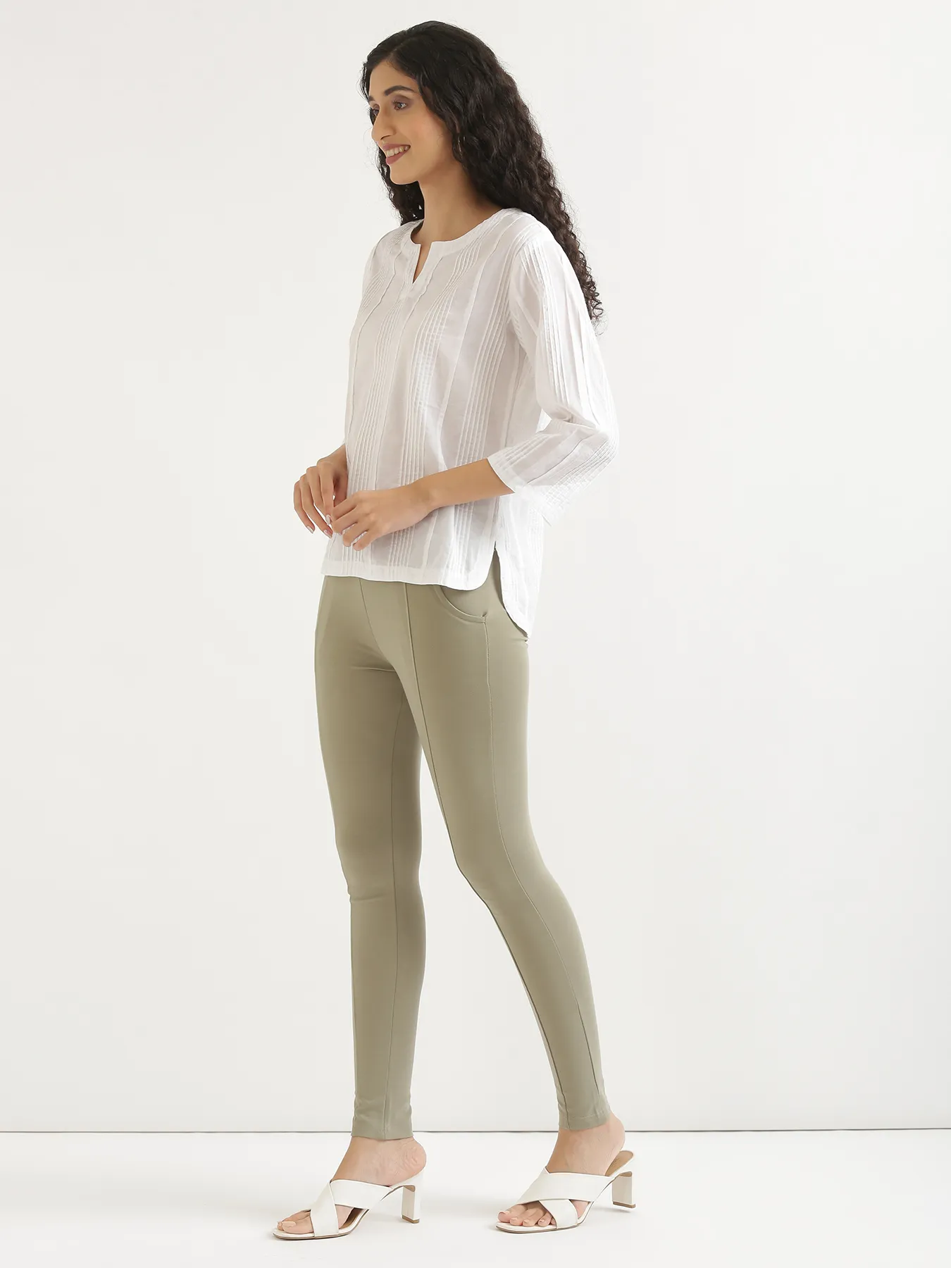 Women Mint Green 4-Way Stretchable Pants - Image 8