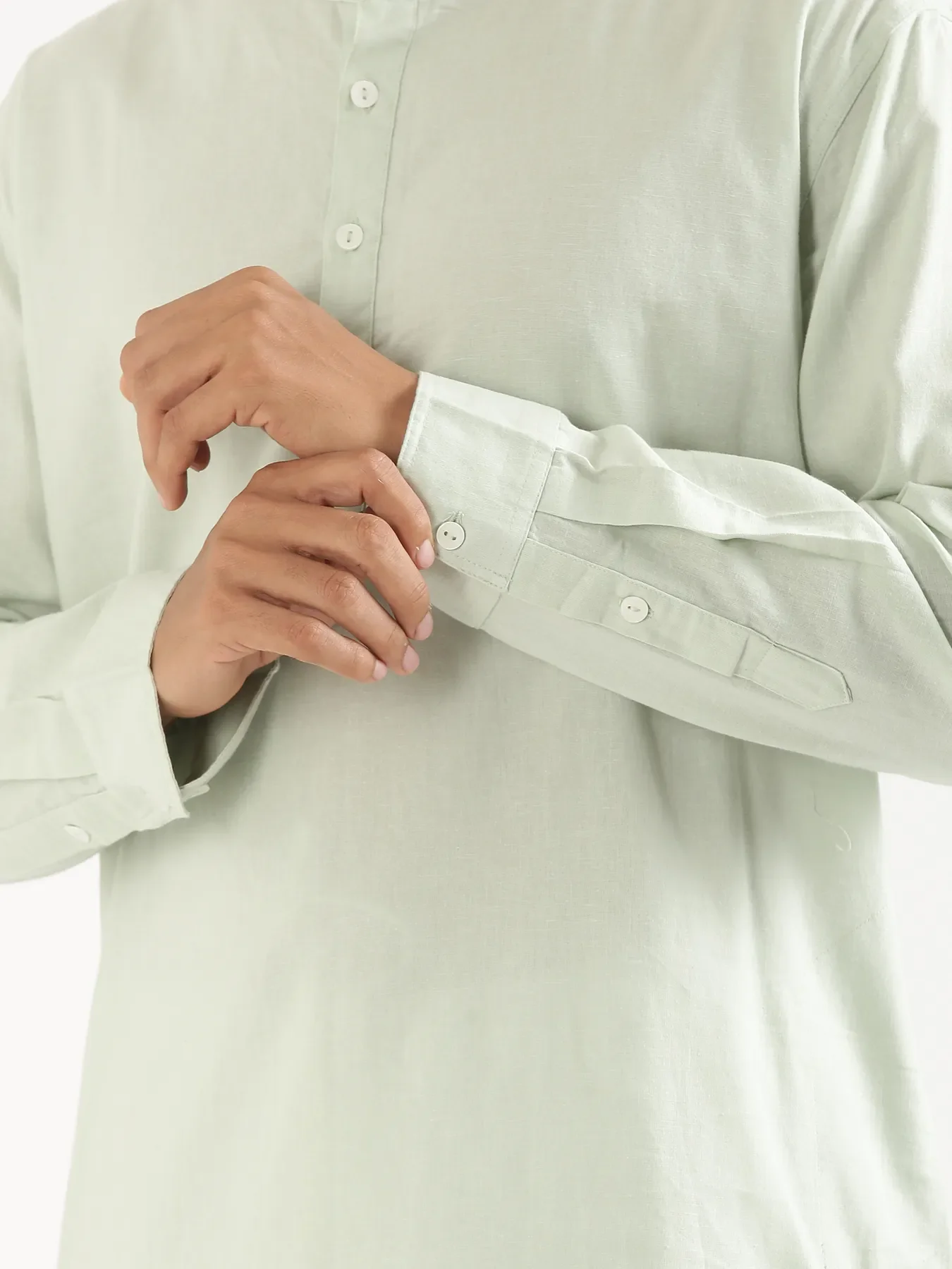 Men Mint Green Airy Linen Long Kurta - Image 11