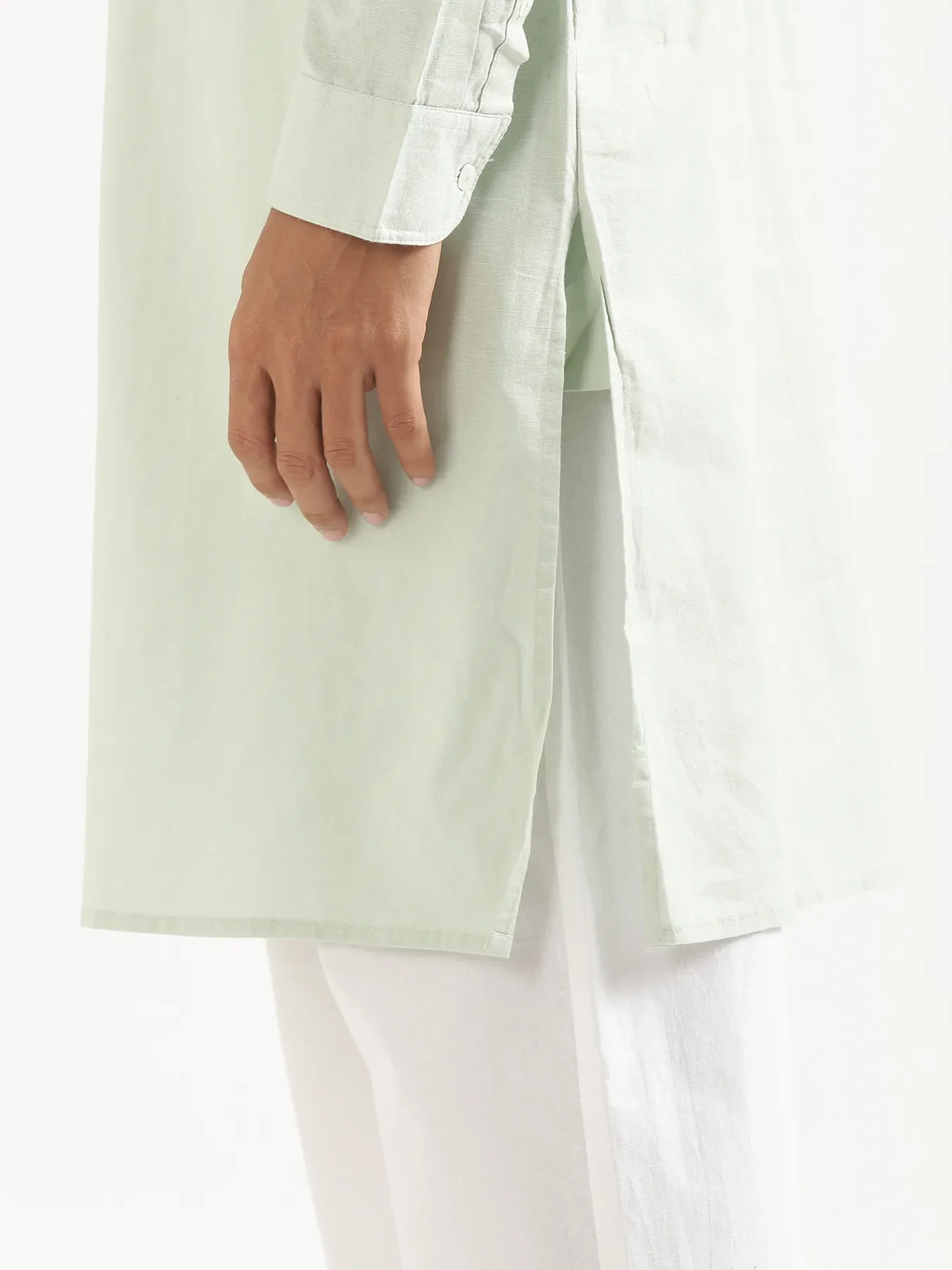 Men Mint Green Airy Linen Long Kurta - Image 13