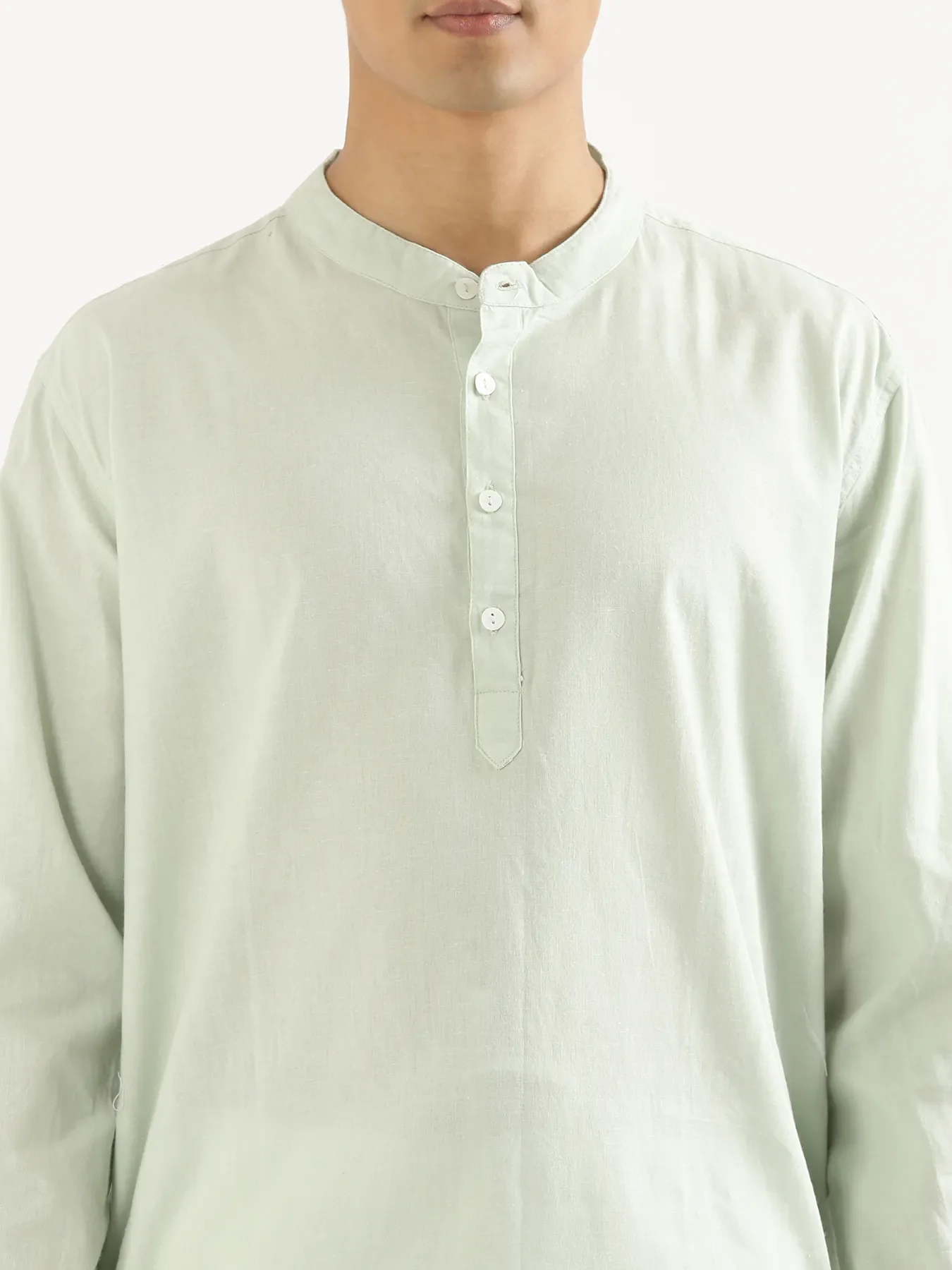 Men Mint Green Airy Linen Long Kurta - Image 6