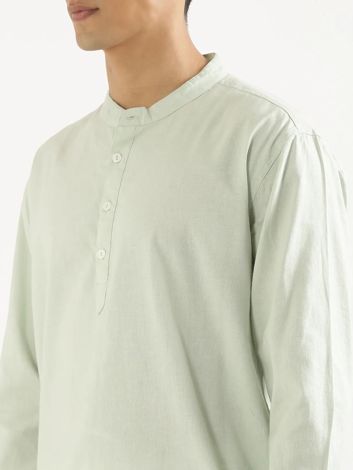 Men Mint Green Airy Linen Long Kurta - Image 7