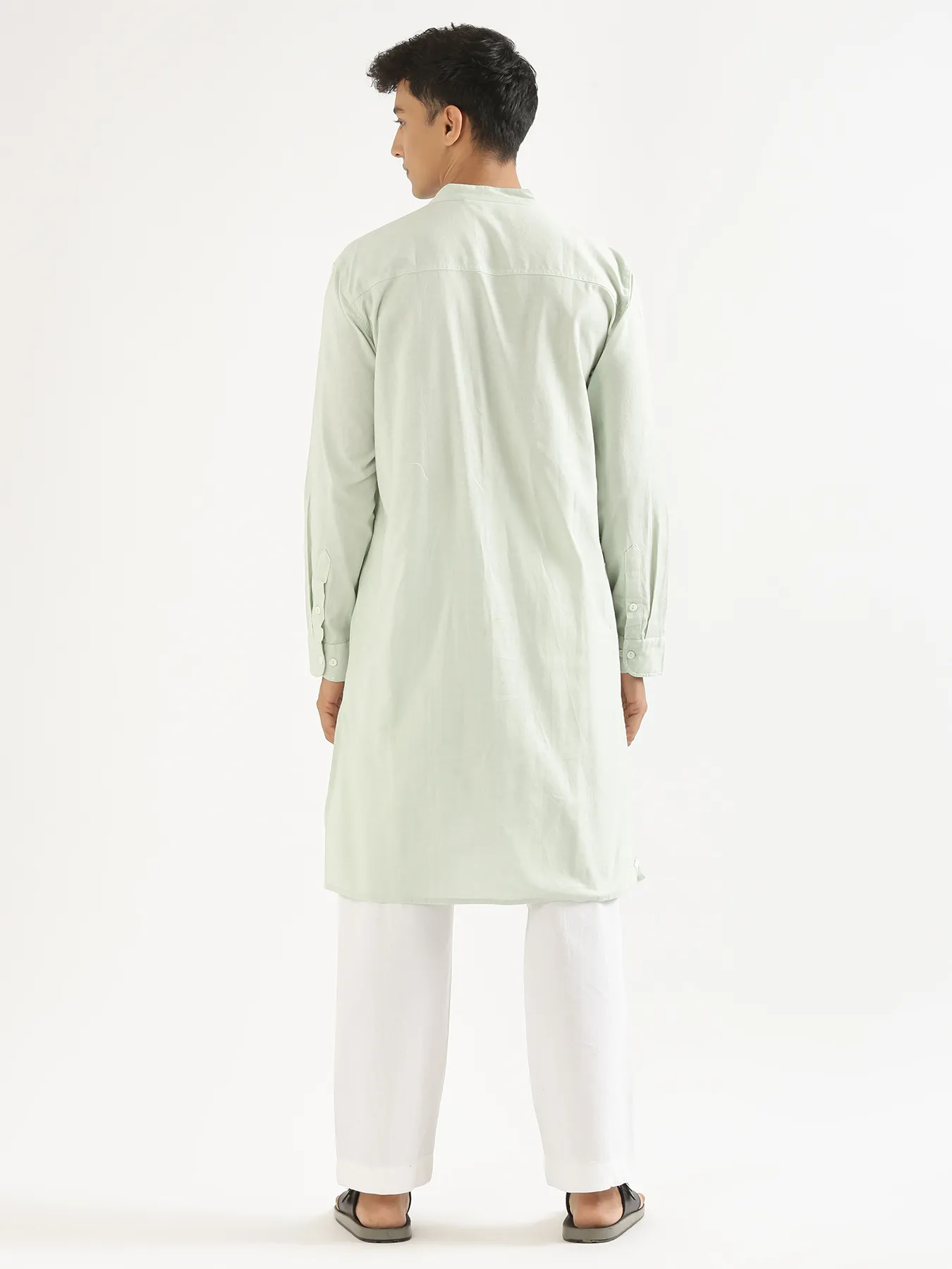 Men Mint Green Airy Linen Long Kurta - Image 8