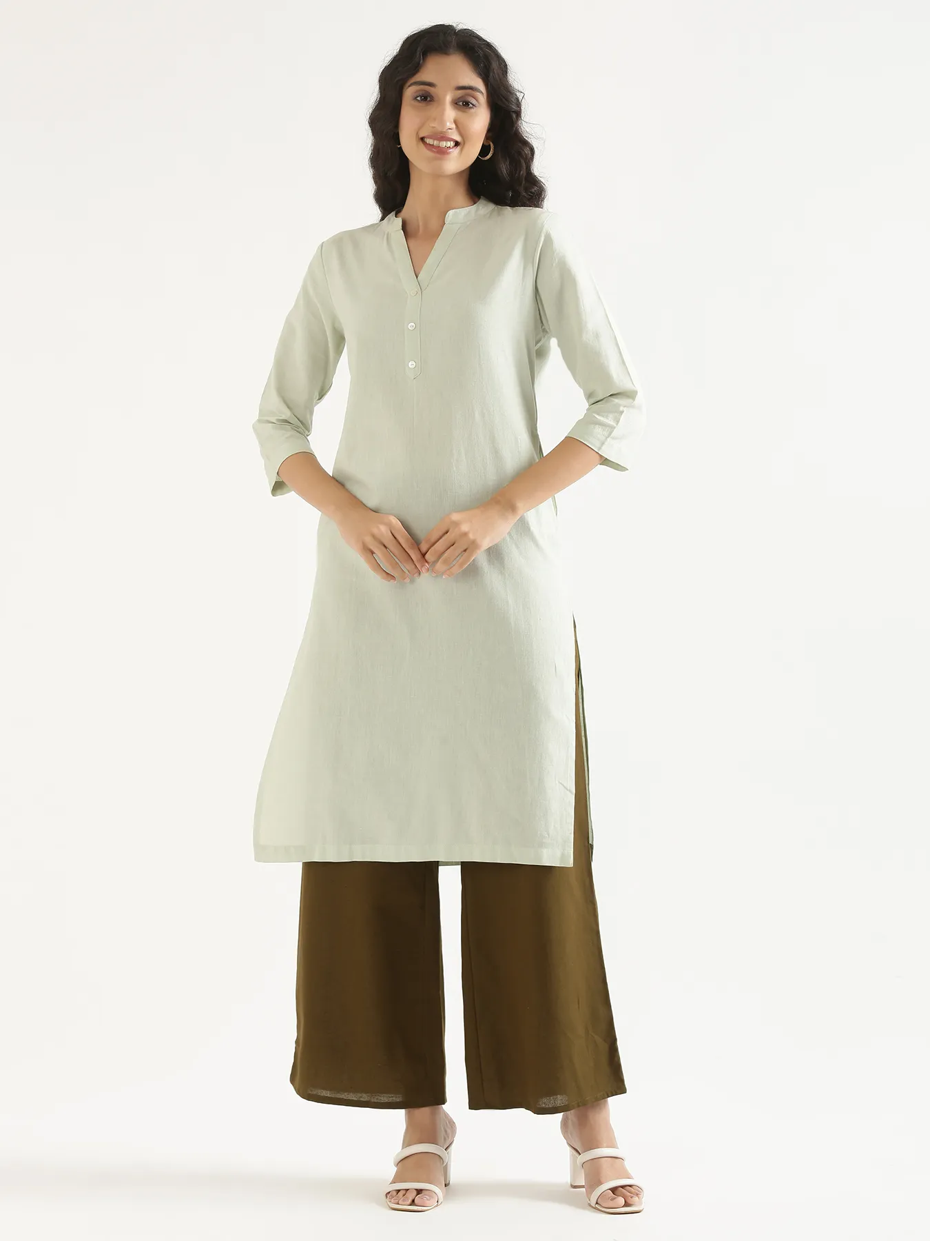 Women Mint Green Airy Linen Long Kurta