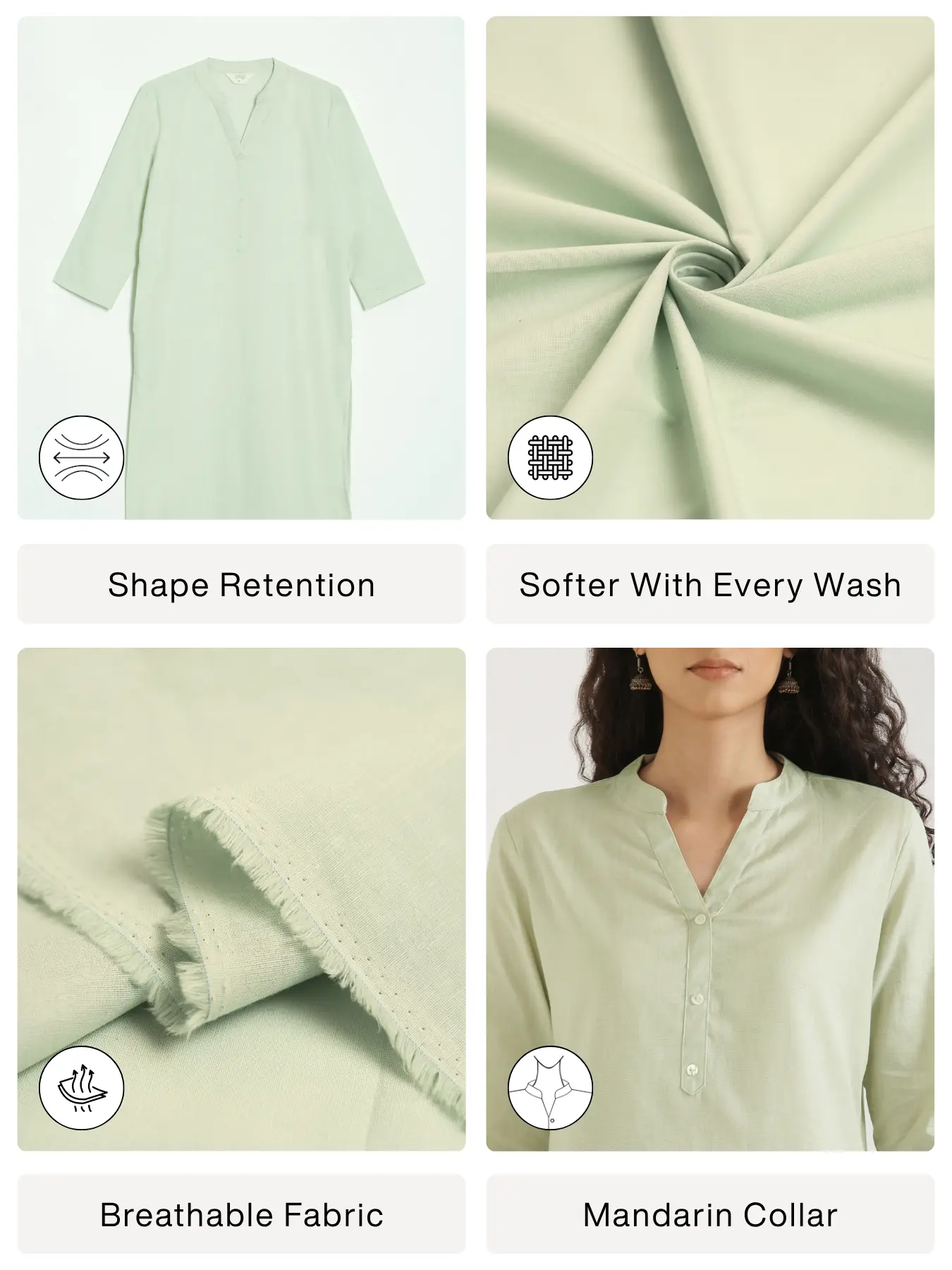 Women Mint Green Airy Linen Long Kurta - Image 2
