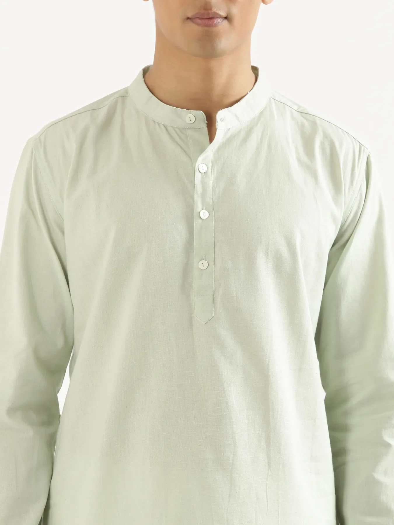 Men Mint Green Airy Linen Short Kurta - Image 5