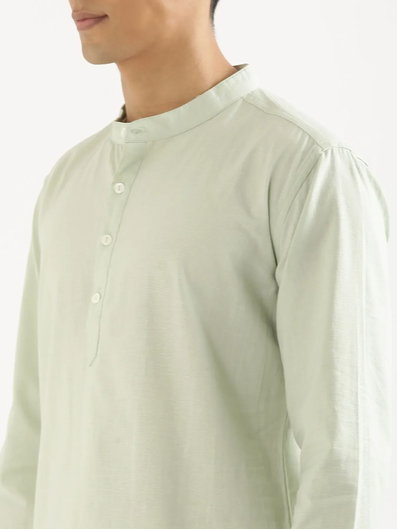 Men Mint Green Airy Linen Short Kurta - Image 7