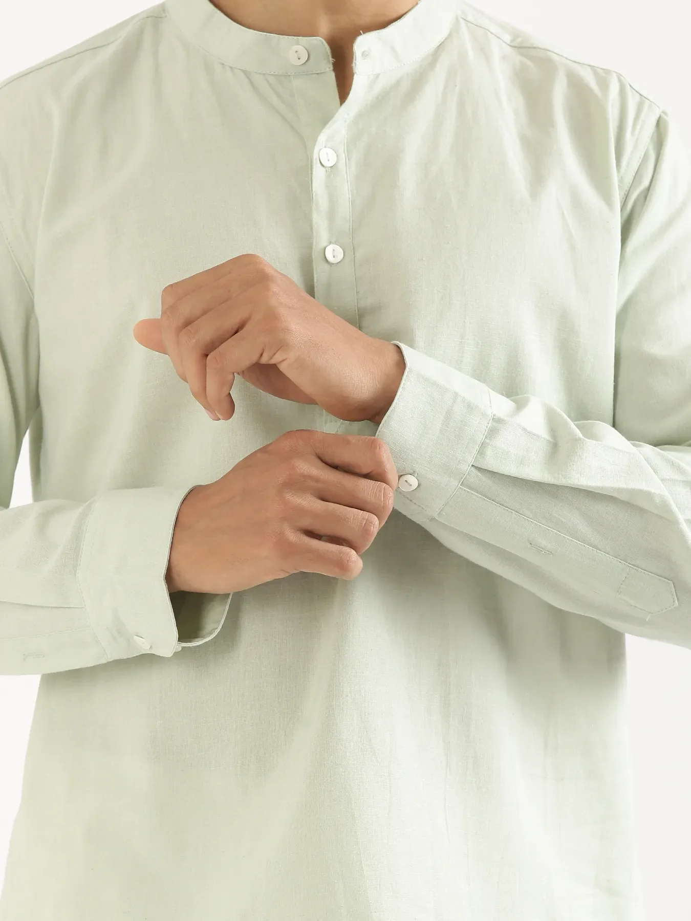 Men Mint Green Airy Linen Short Kurta - Image 8