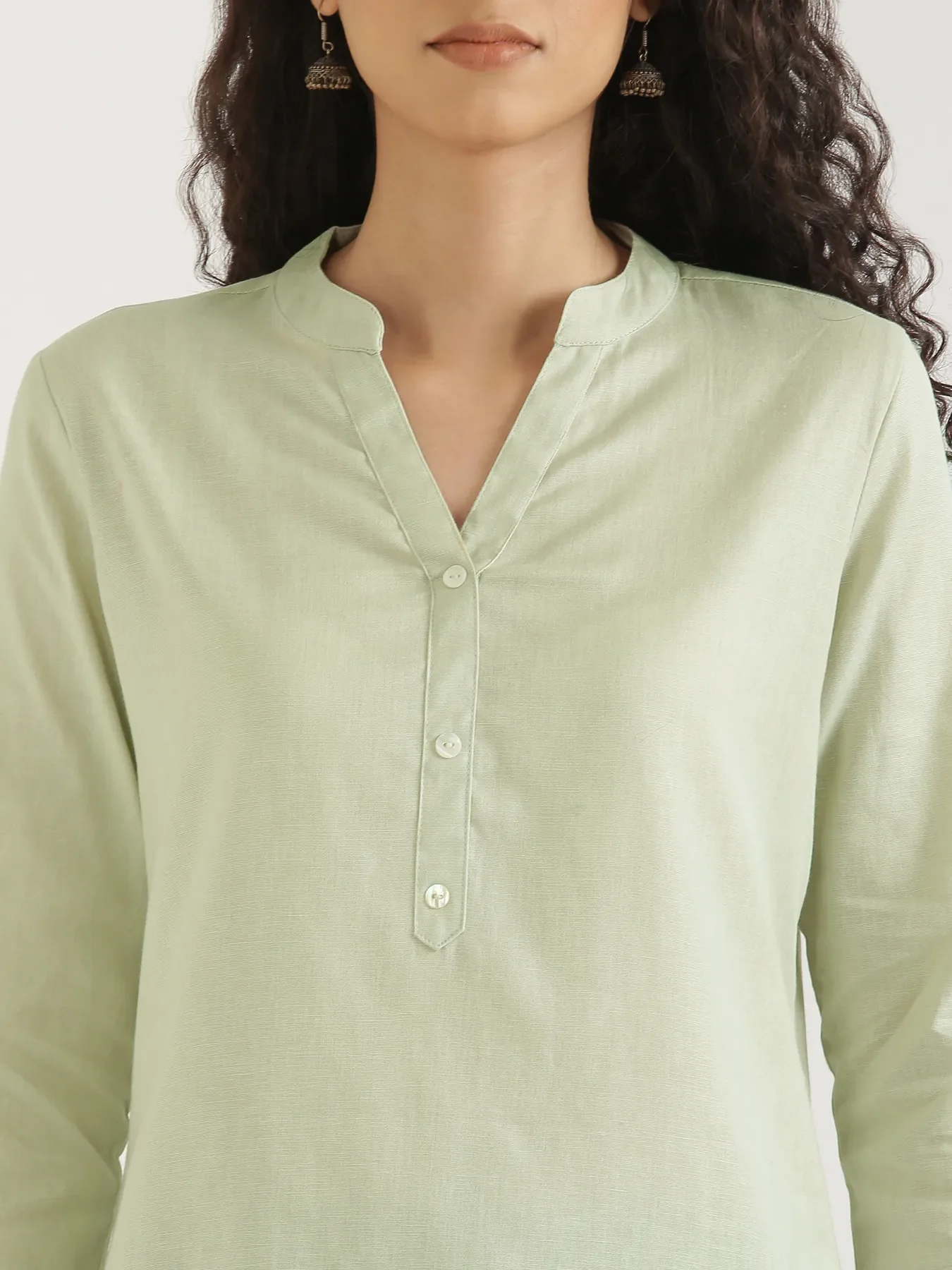 Women Mint Green Airy Linen Short Kurta - Image 5