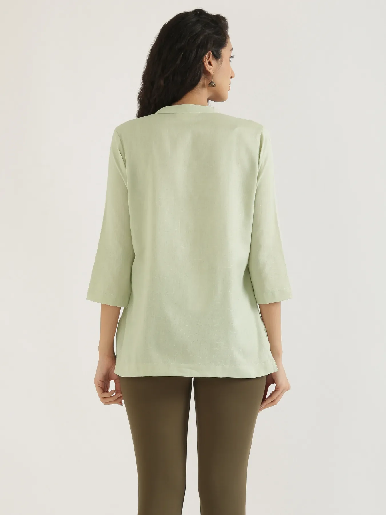Women Mint Green Airy Linen Short Kurta - Image 9