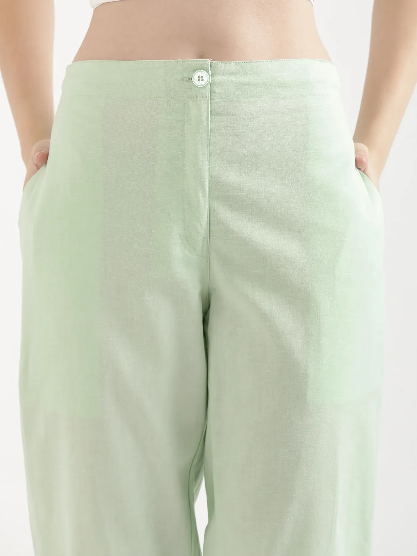 Women Mint Green Airy Linen Straight Pants - Image 10