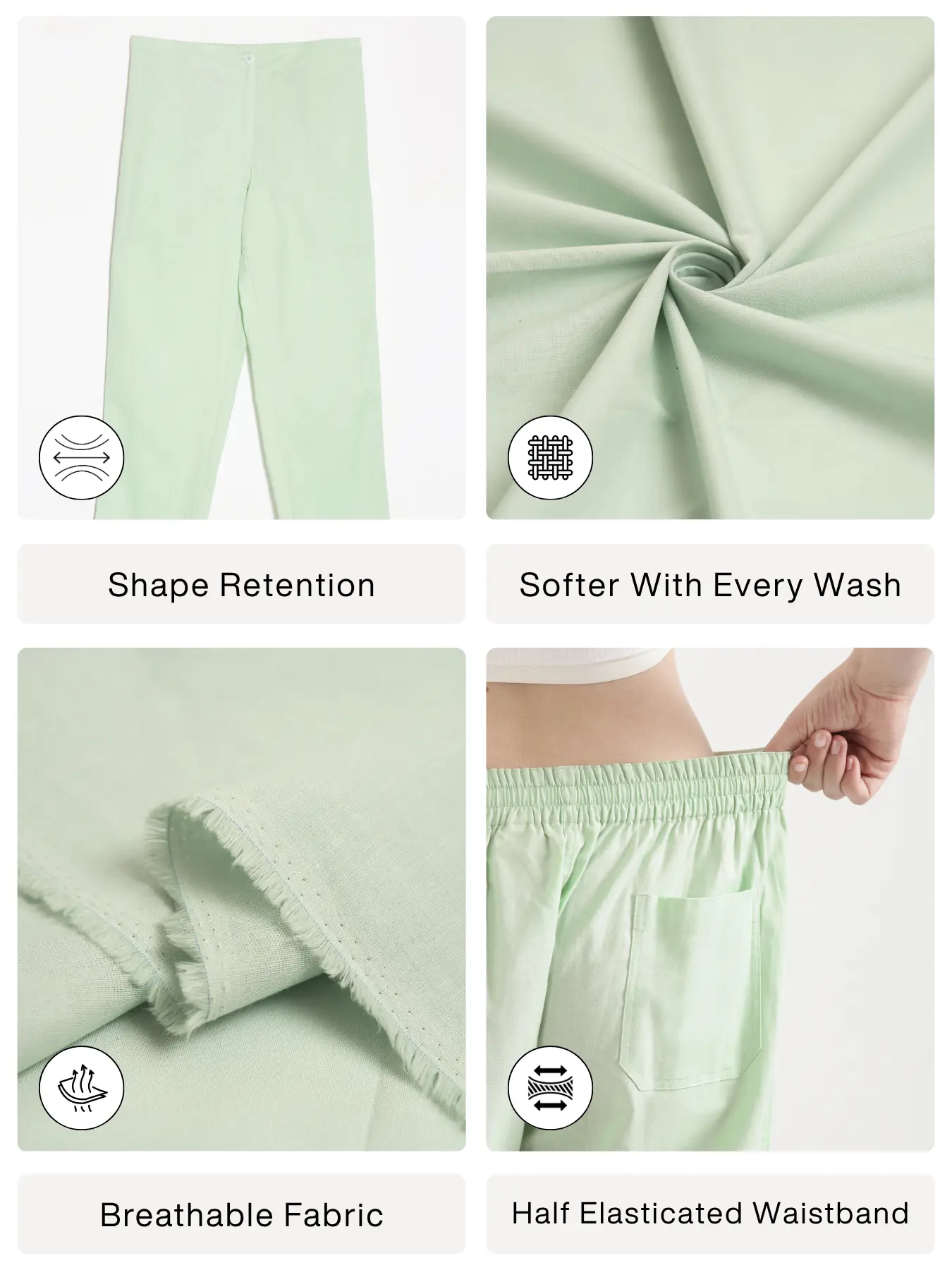 Women Mint Green Airy Linen Straight Pants - Image 2