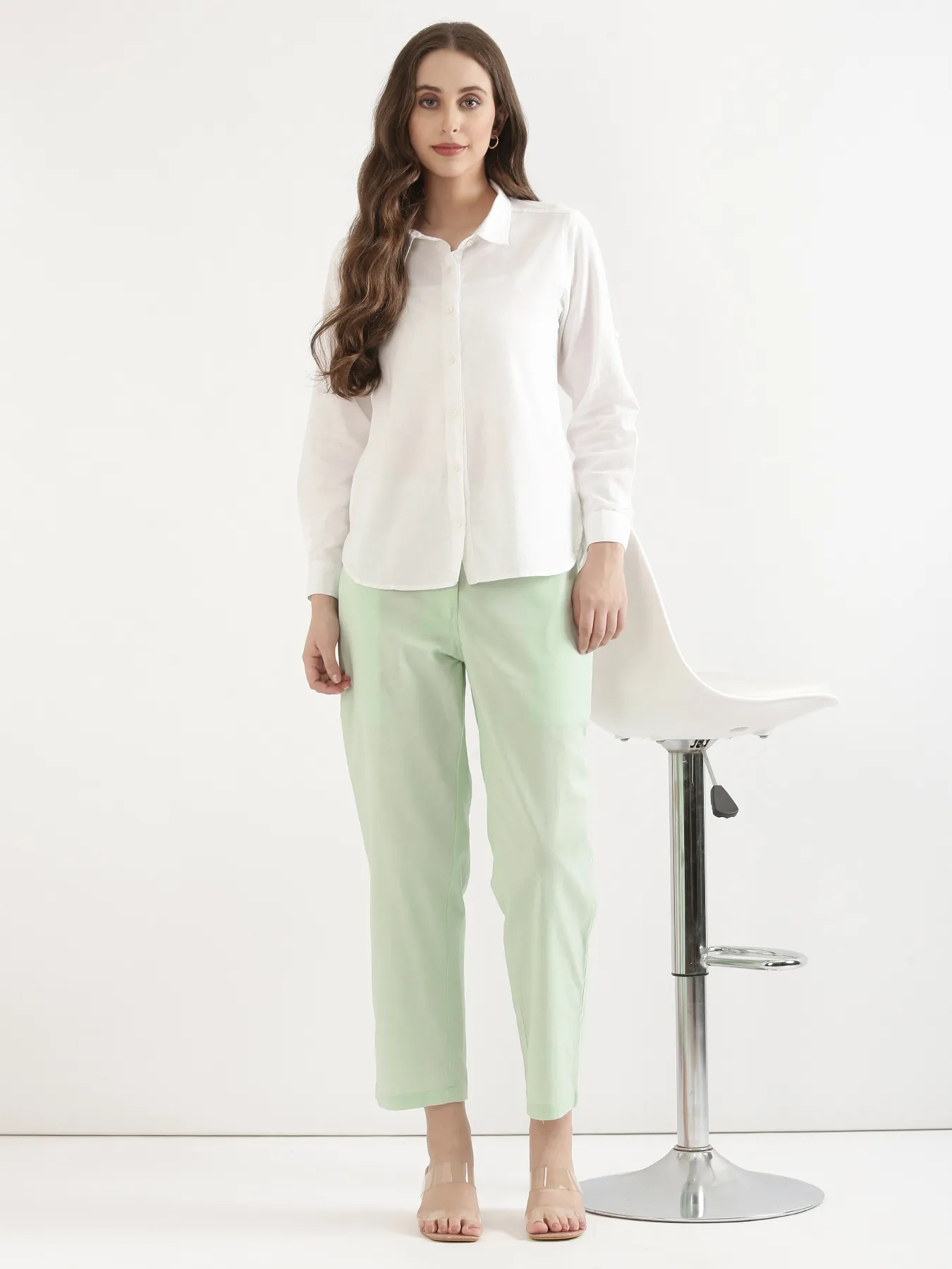 Women Mint Green Airy Linen Straight Pants - Image 4