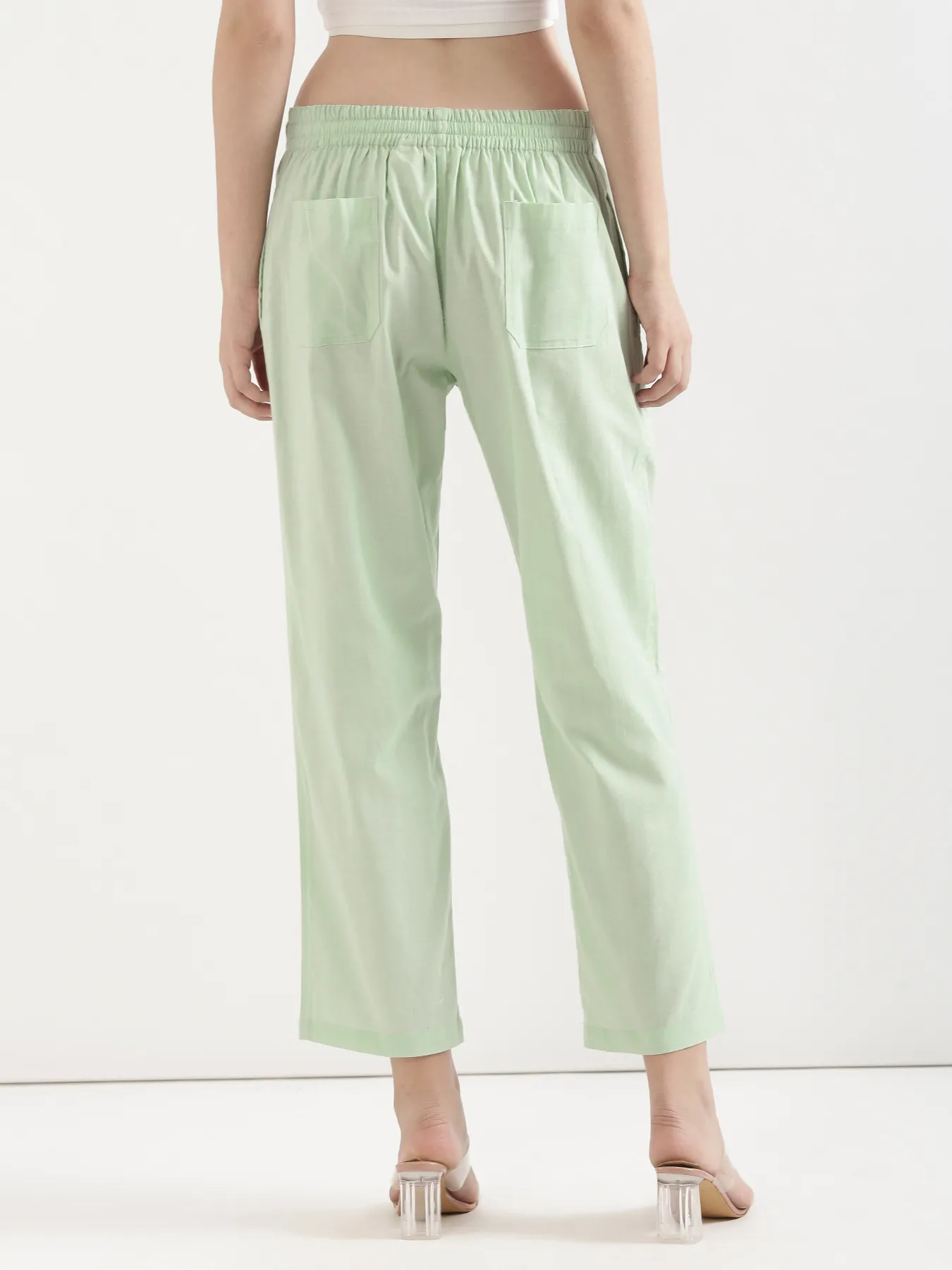 Women Mint Green Airy Linen Straight Pants - Image 7