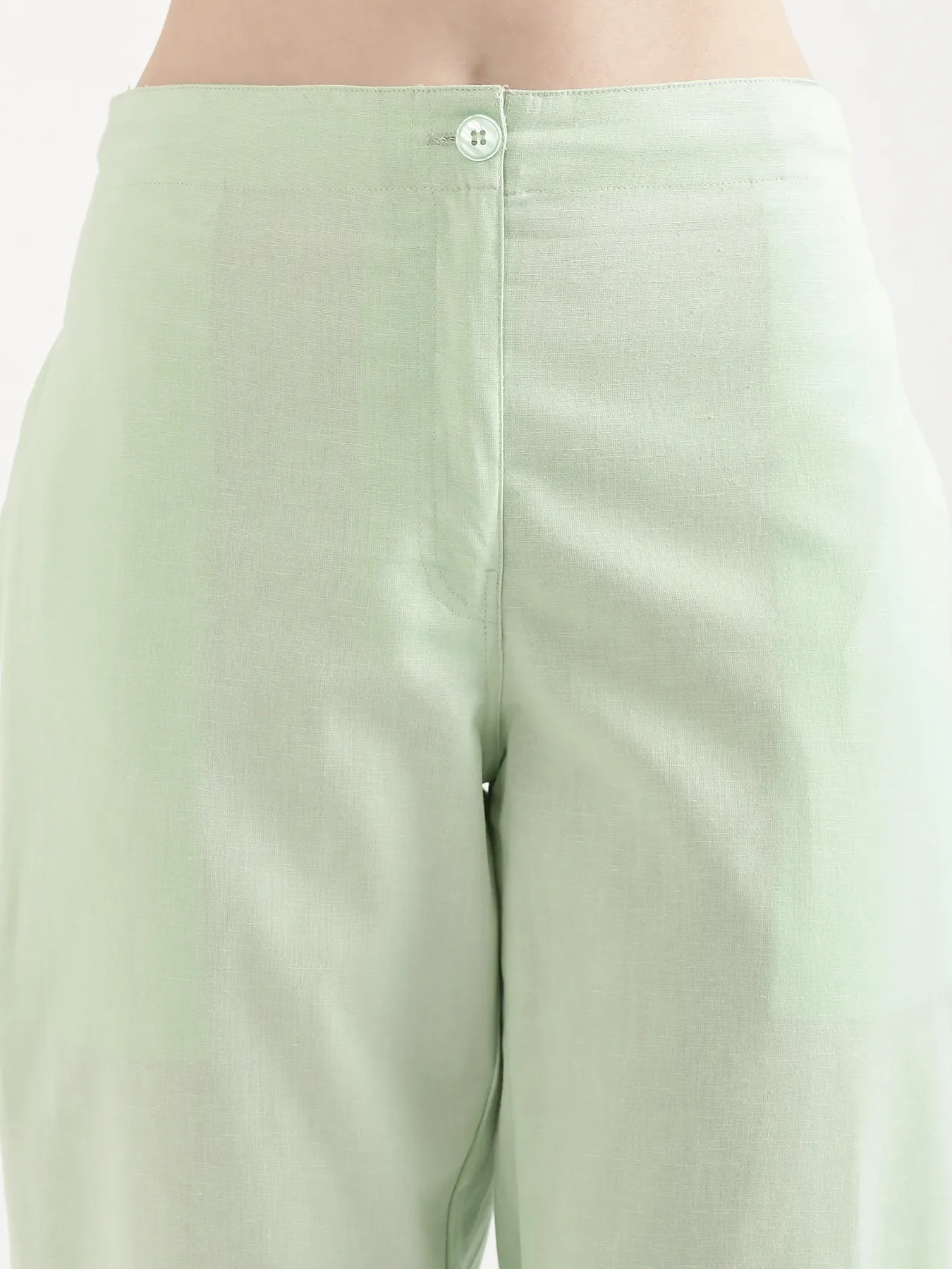 Women Mint Green Airy Linen Straight Pants - Image 8