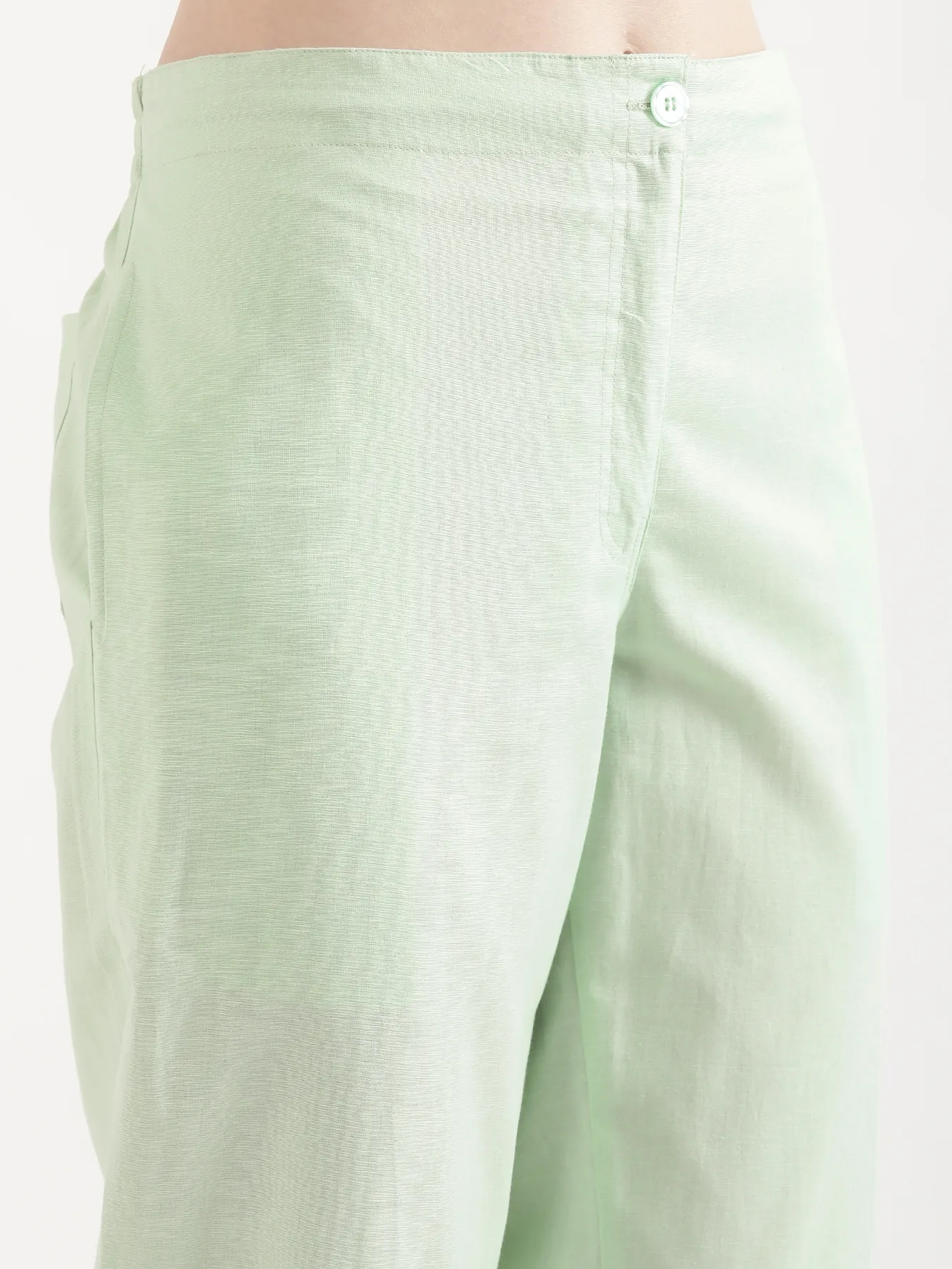 Women Mint Green Airy Linen Straight Pants - Image 9