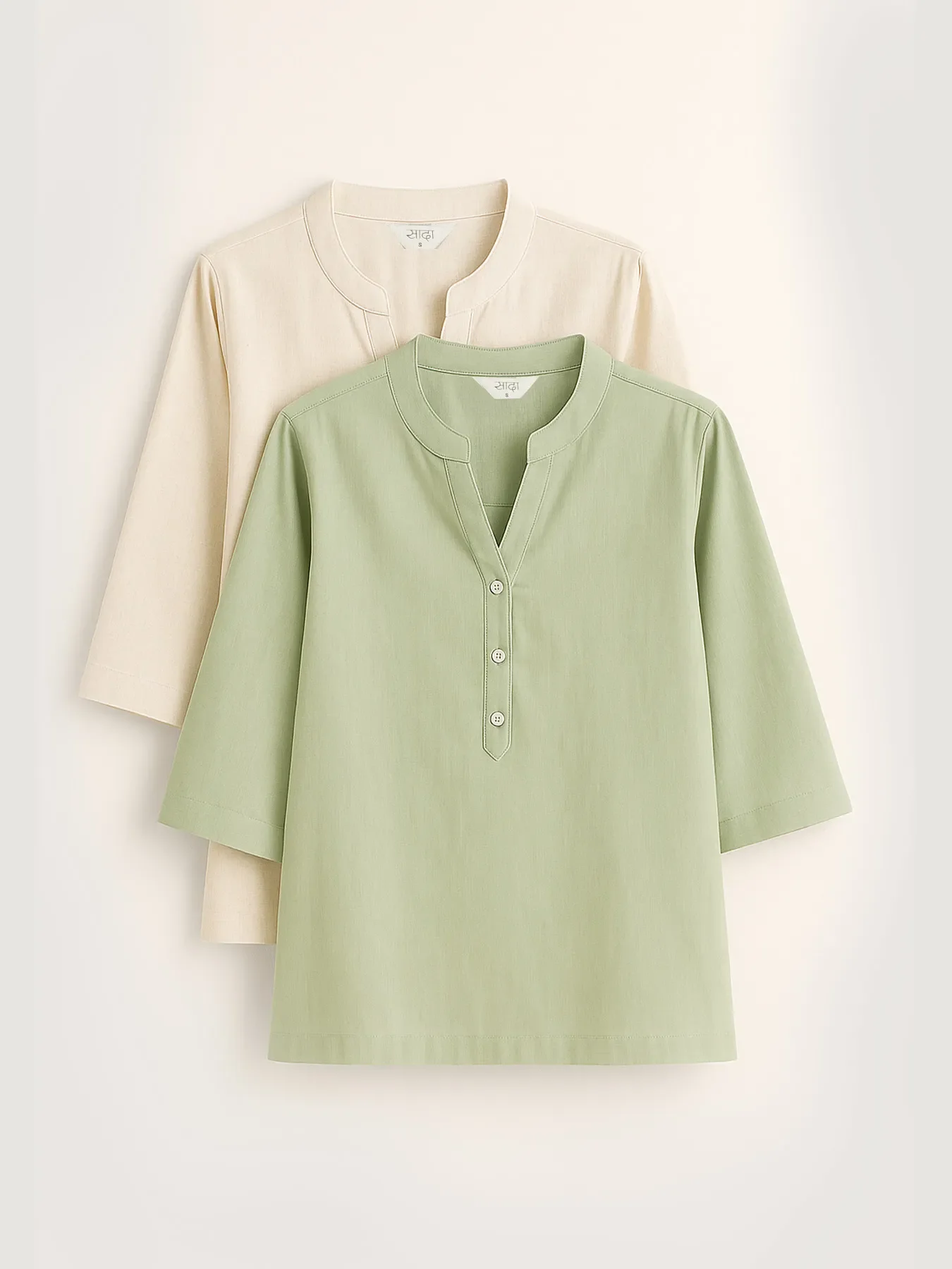 Women Mint Green & Ecru Short Kurta