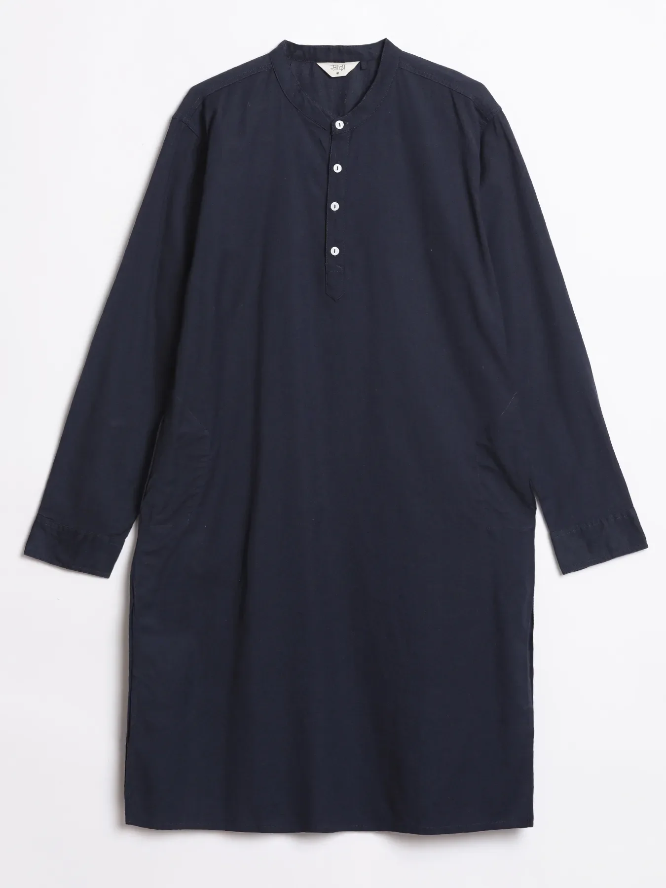 Men Navy Blue Airy Linen Long Kurta - Image 15