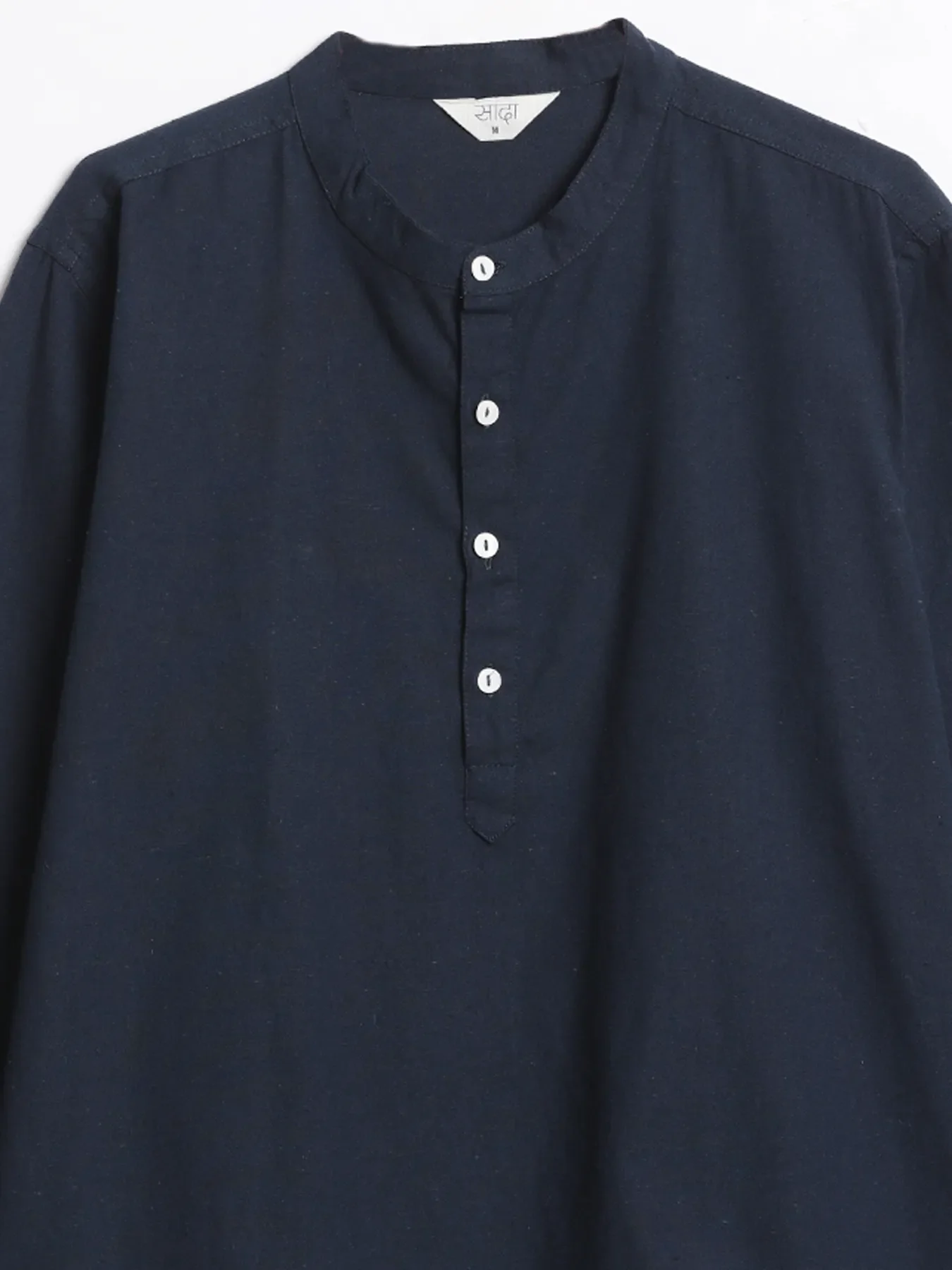 Men Navy Blue Airy Linen Short Kurta - Image 12