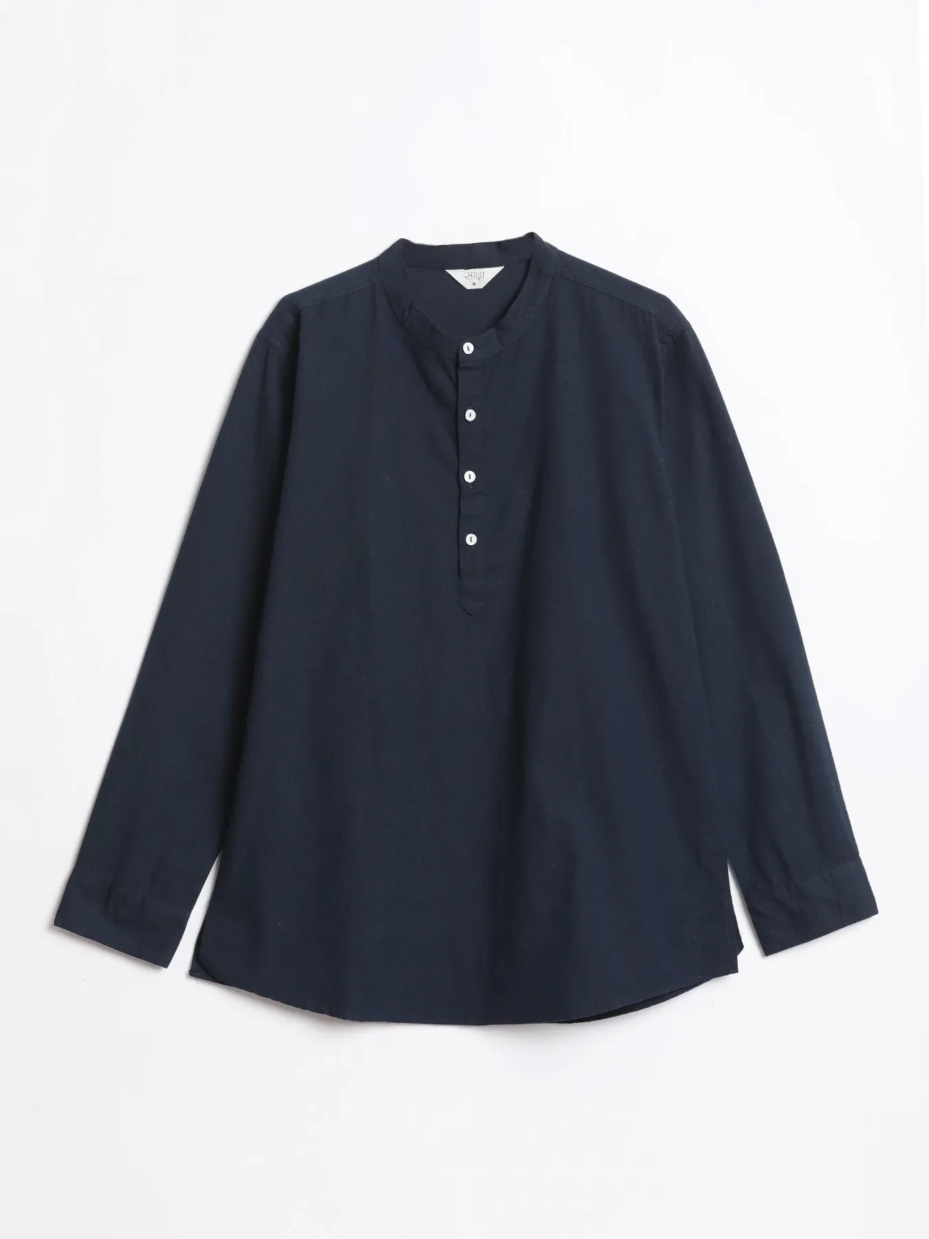 Men Navy Blue Airy Linen Short Kurta - Image 13