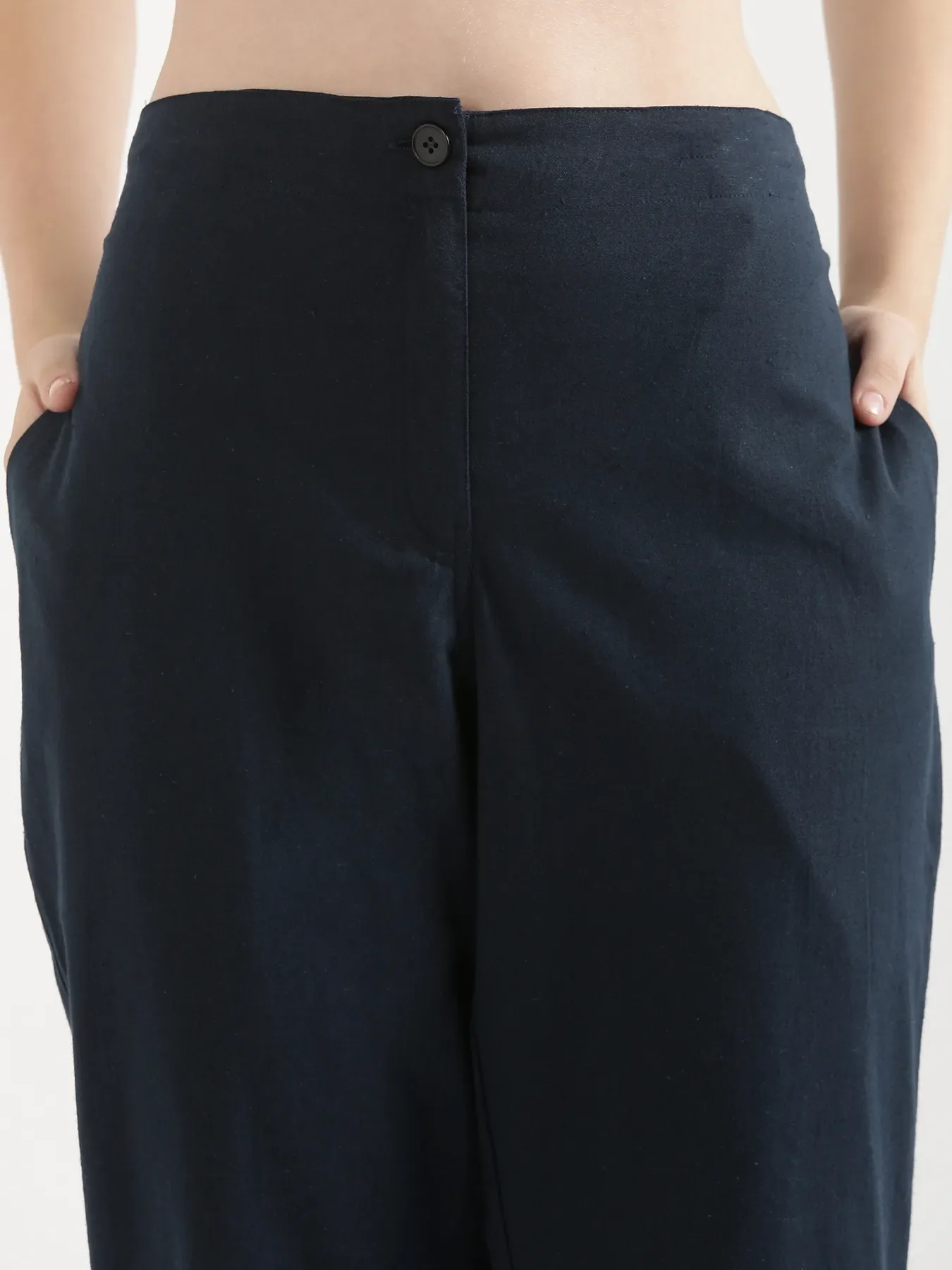 Women Navy Blue Airy Linen Straight Pants - Image 11