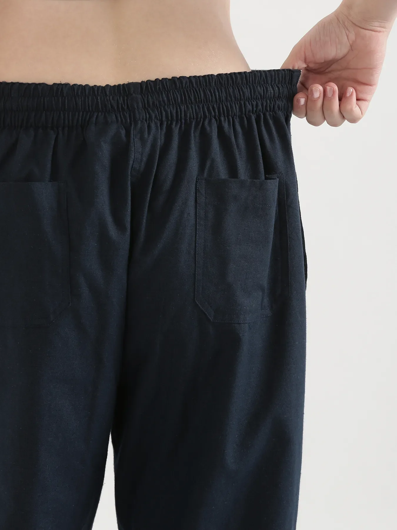 Women Navy Blue Airy Linen Straight Pants - Image 14