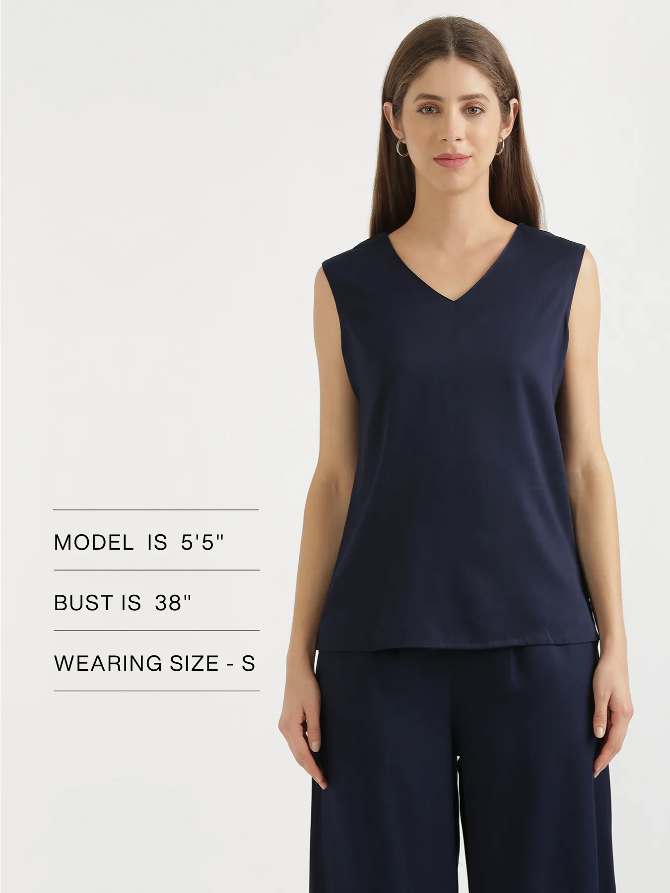 Women Navy Blue V-Neck Sleeveless Top - Image 13