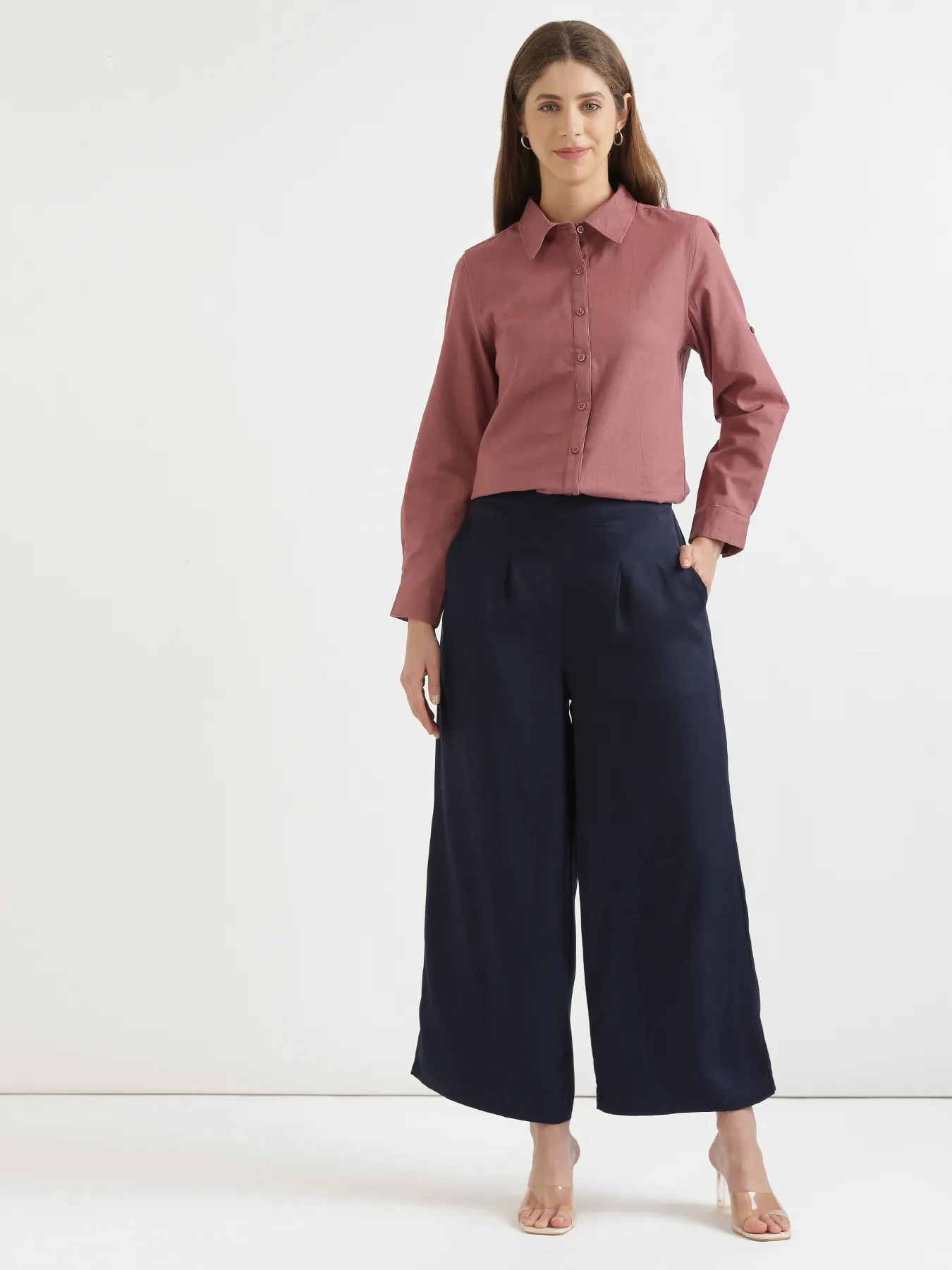 Women Navy Blue Viscose Palazzo Pant - Image 3