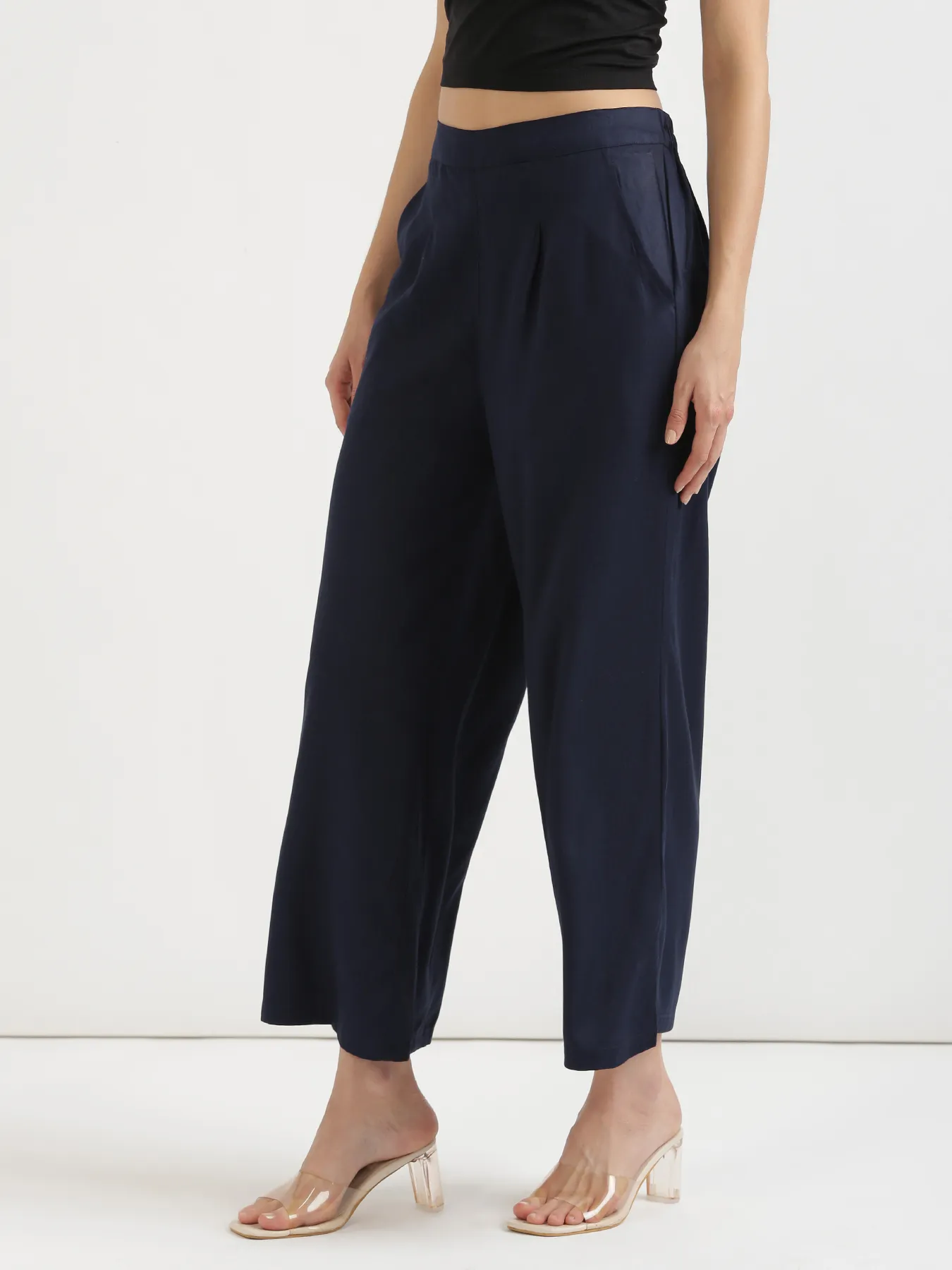 Women Navy Blue Viscose Palazzo Pant - Image 4