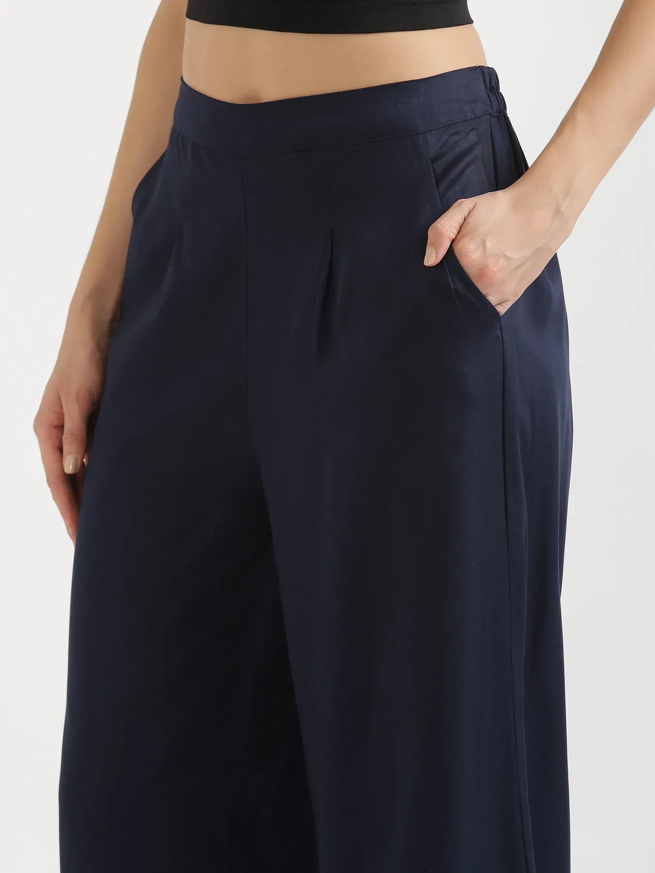 Women Navy Blue Viscose Palazzo Pant - Image 6