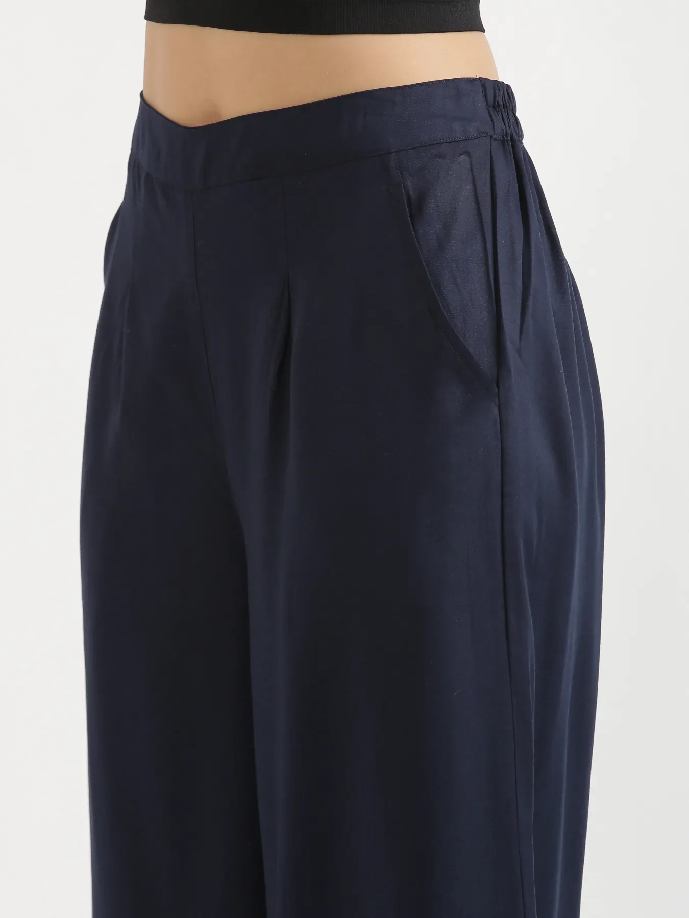 Women Navy Blue Viscose Palazzo Pant - Image 7