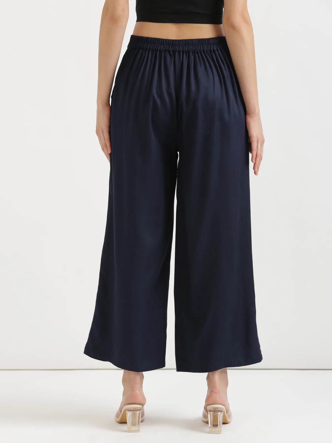 Women Navy Blue Viscose Palazzo Pant - Image 9