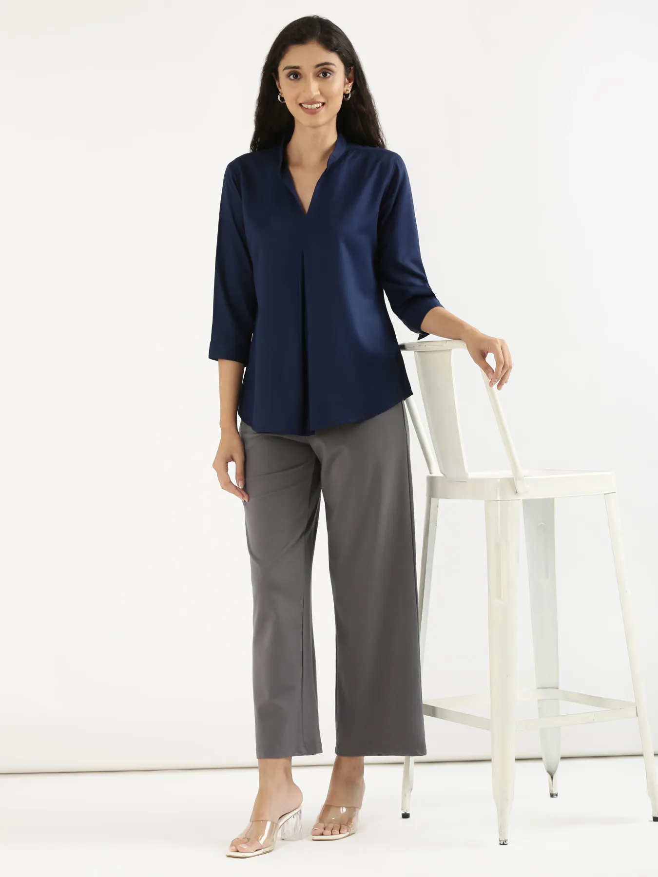 Women Navy Blue Viscose Pleated Top - Image 11