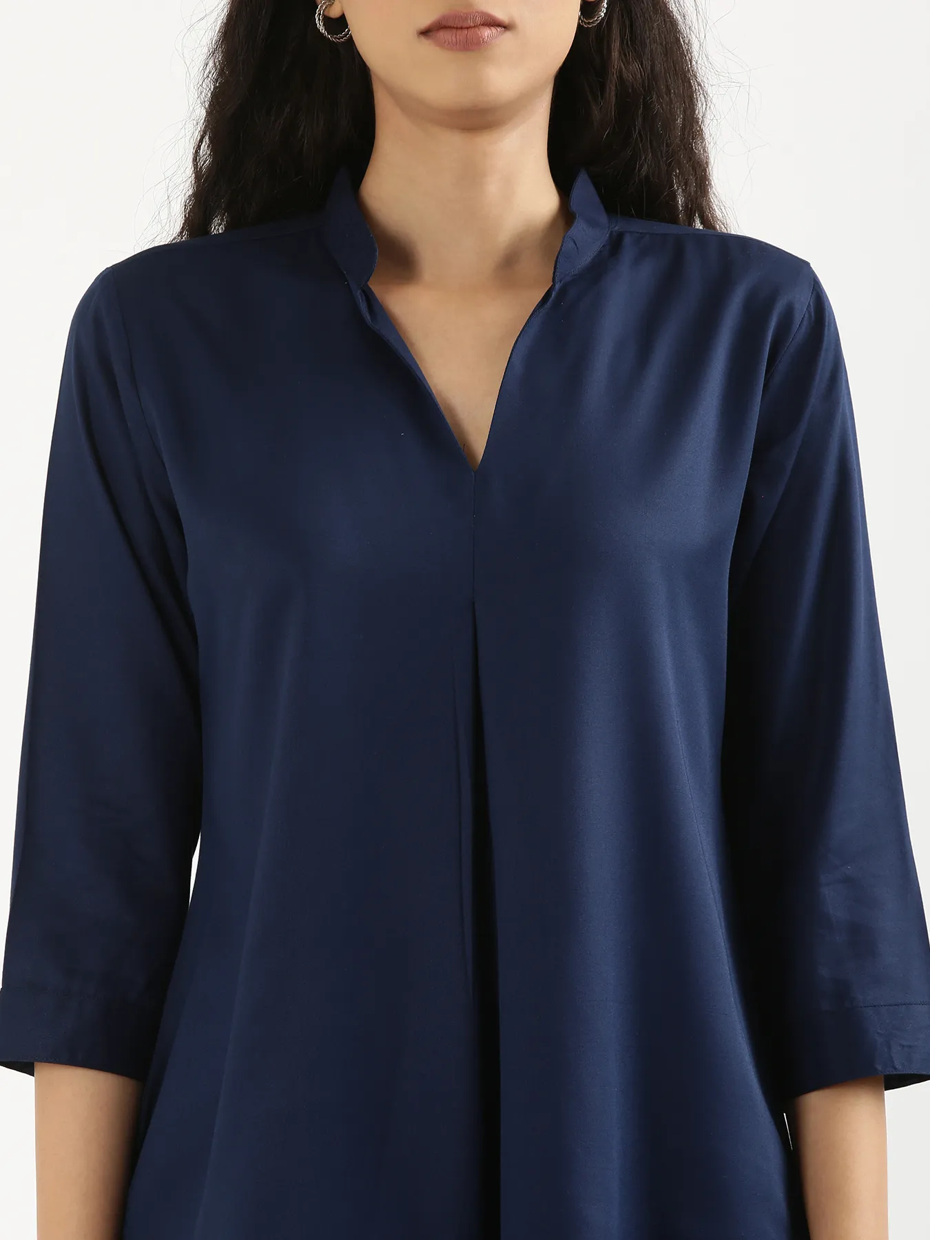 Women Navy Blue Viscose Pleated Top - Image 5