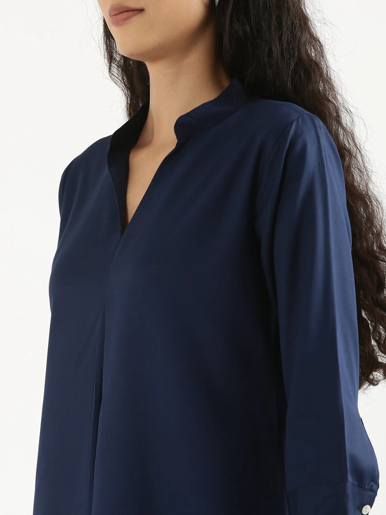 Women Navy Blue Viscose Pleated Top - Image 6