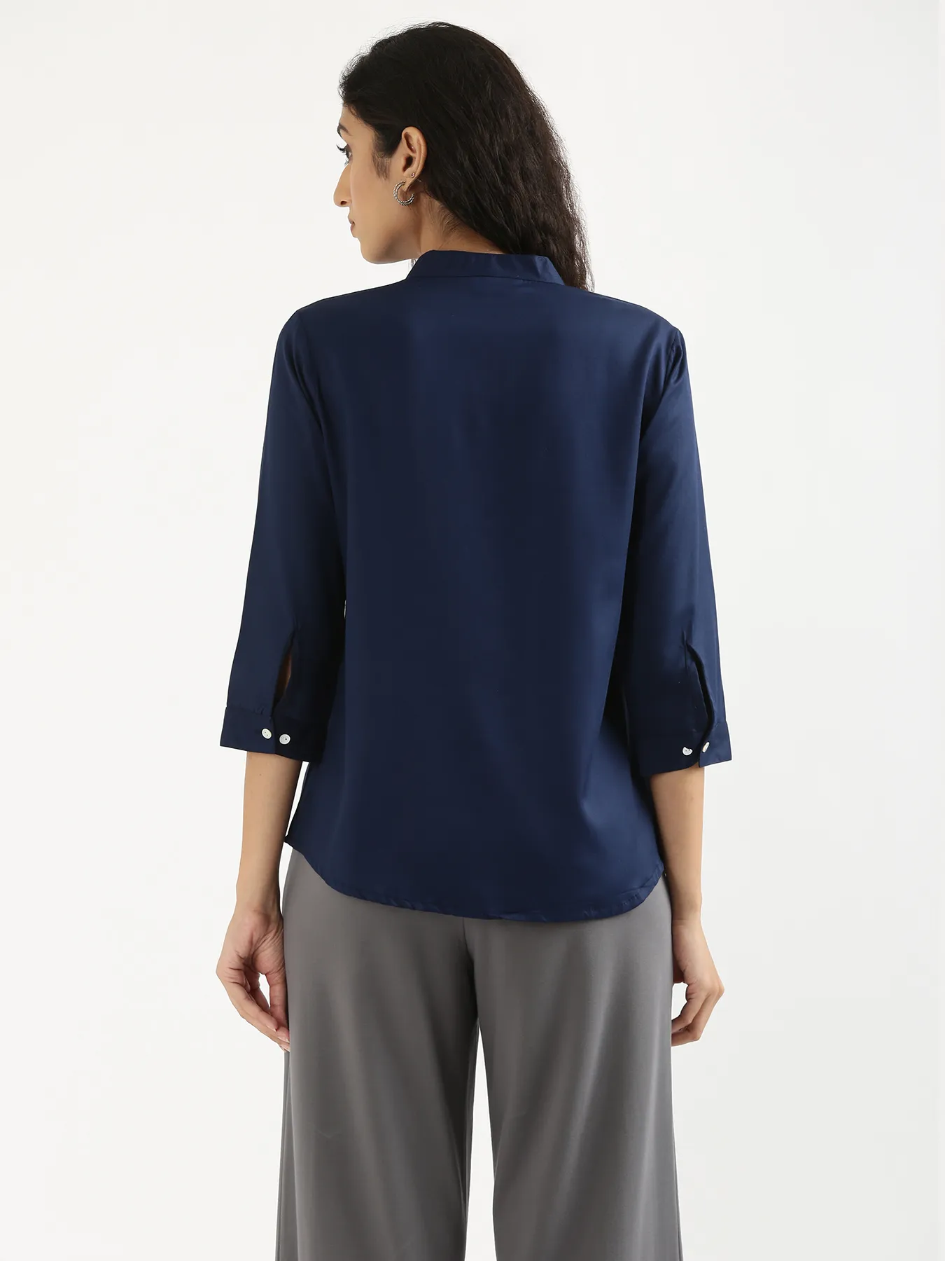 Women Navy Blue Viscose Pleated Top - Image 8